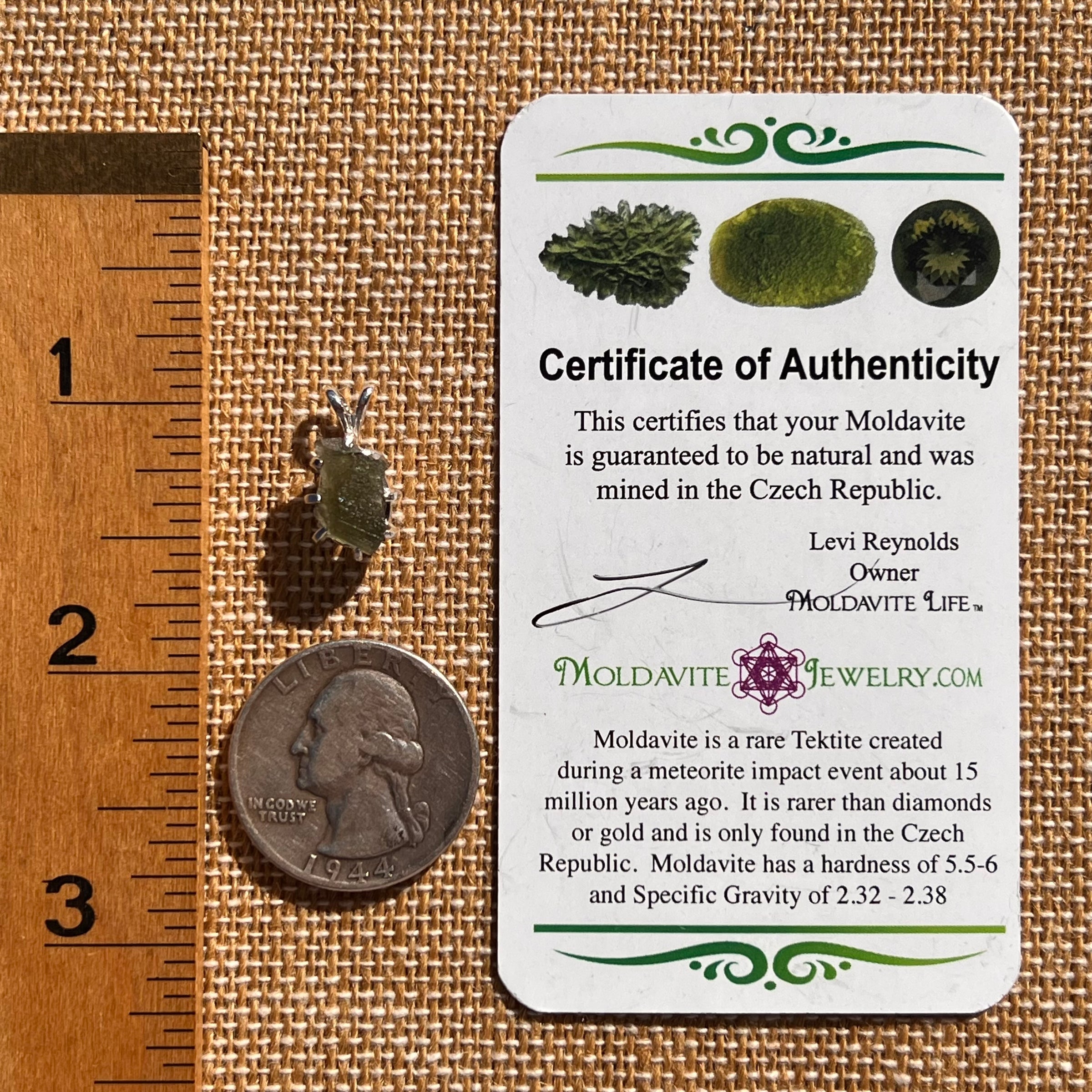 Raw Moldavite Pendant Sterling Silver #7691-Moldavite Life