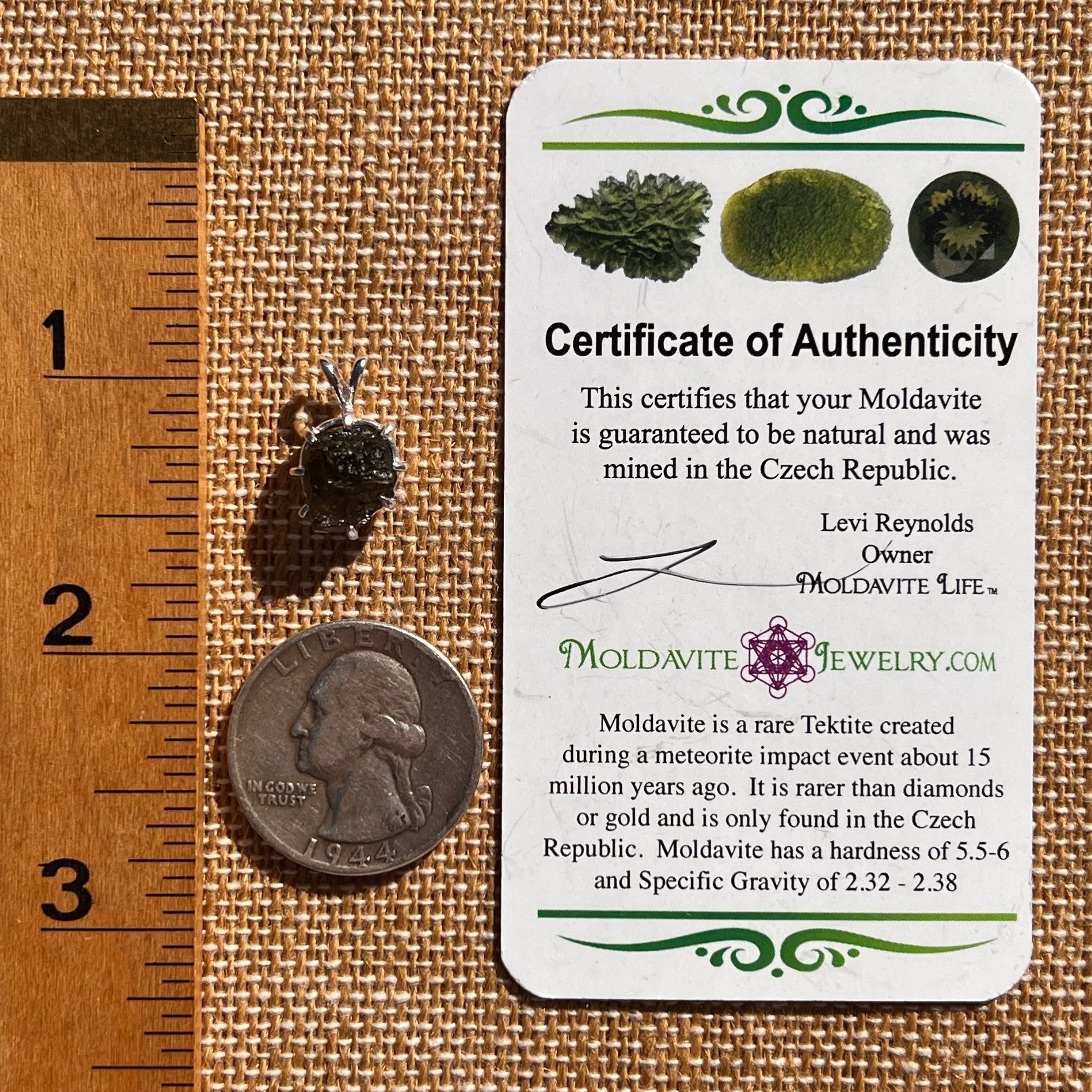 Raw Moldavite Pendant Sterling Silver #7692-Moldavite Life