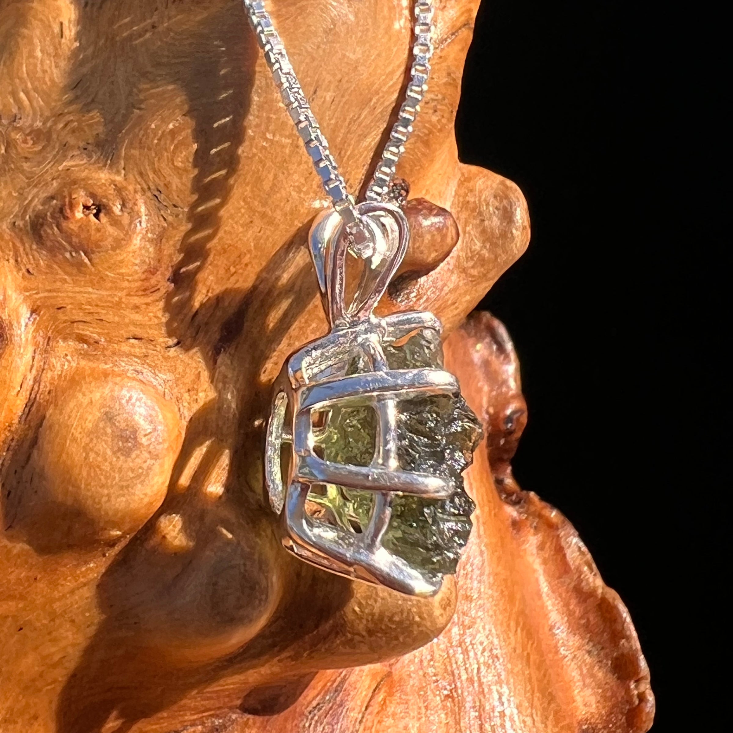 Raw Moldavite Pendant Sterling Silver #7694-Moldavite Life