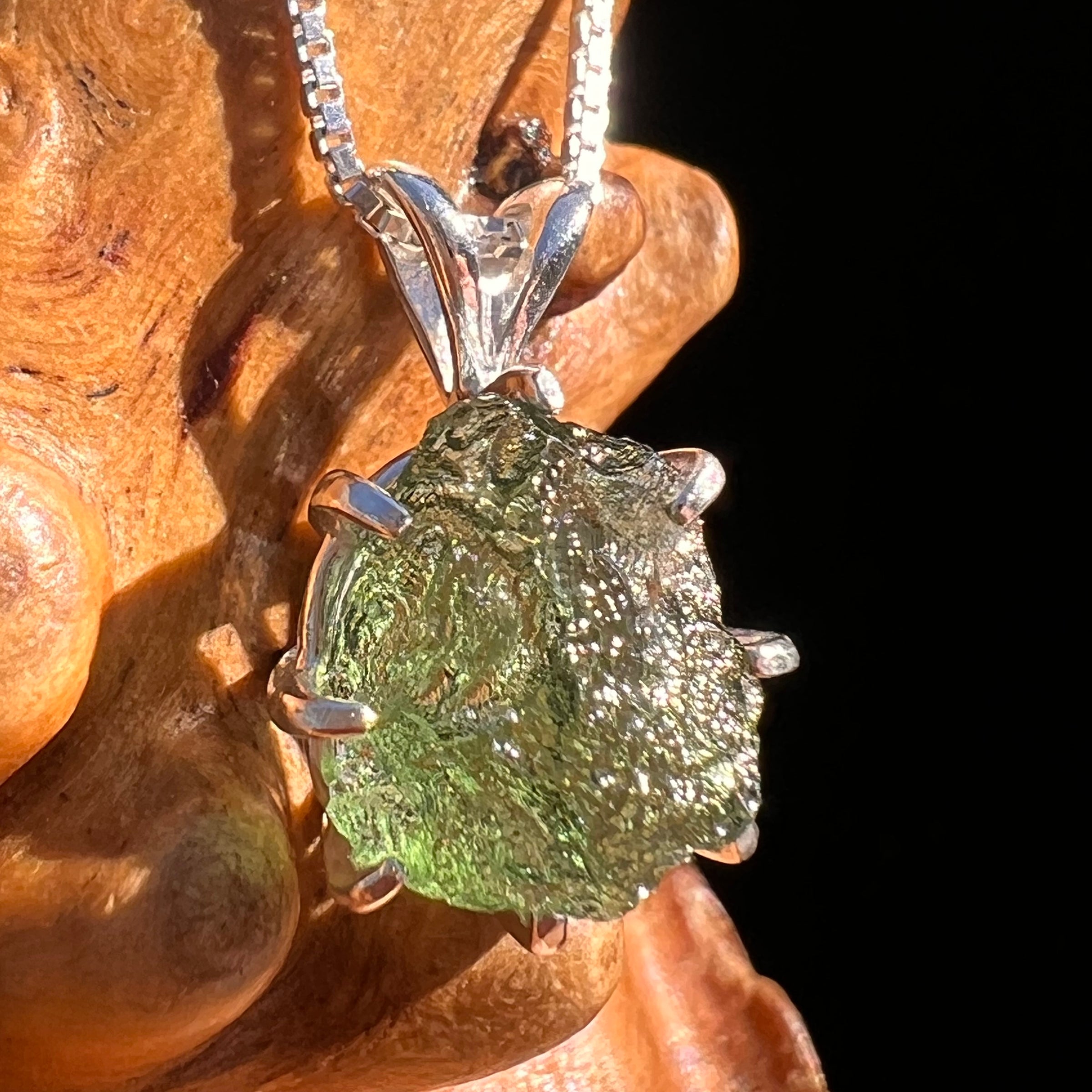 Raw Moldavite Pendant Sterling Silver #7695-Moldavite Life