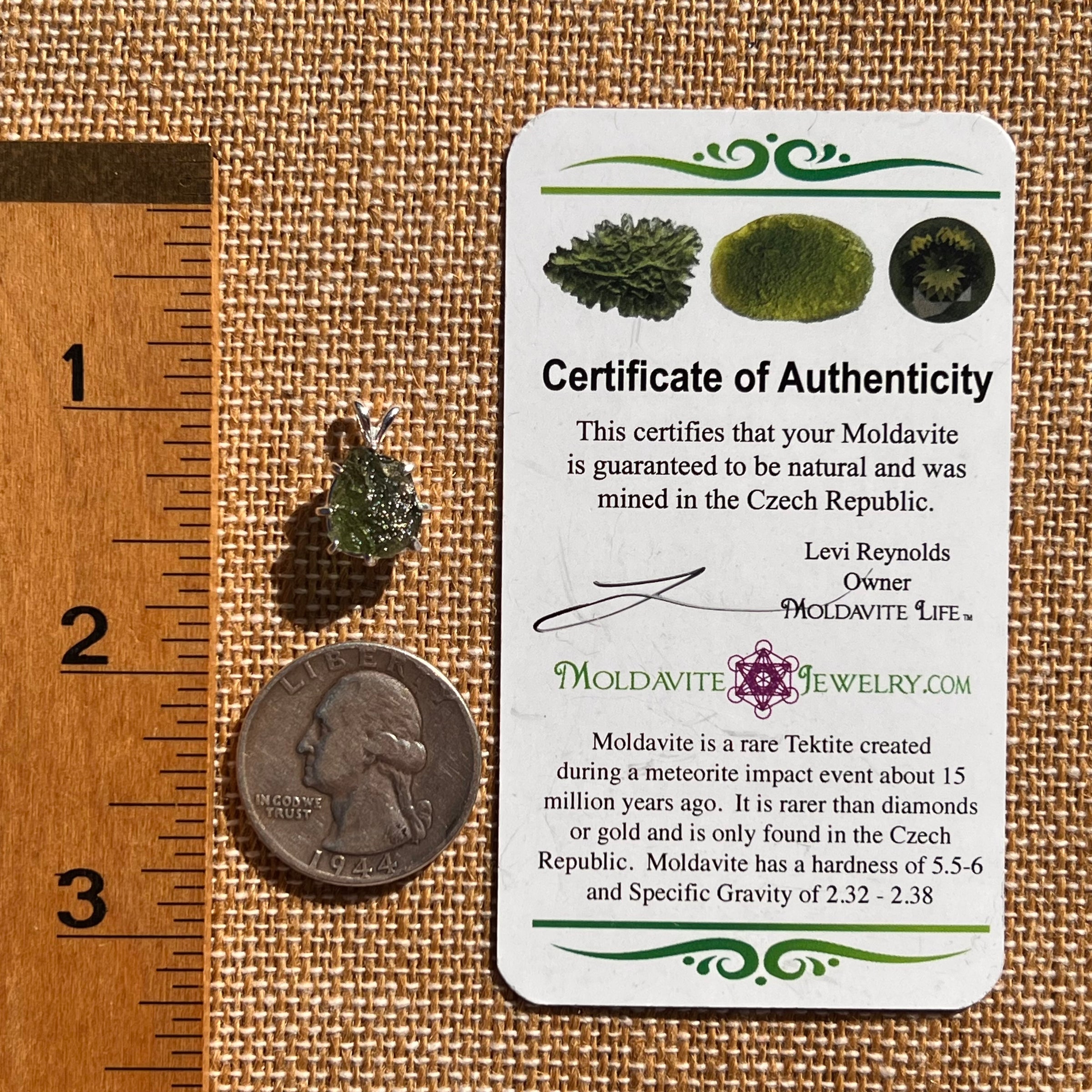 Raw Moldavite Pendant Sterling Silver #7695-Moldavite Life