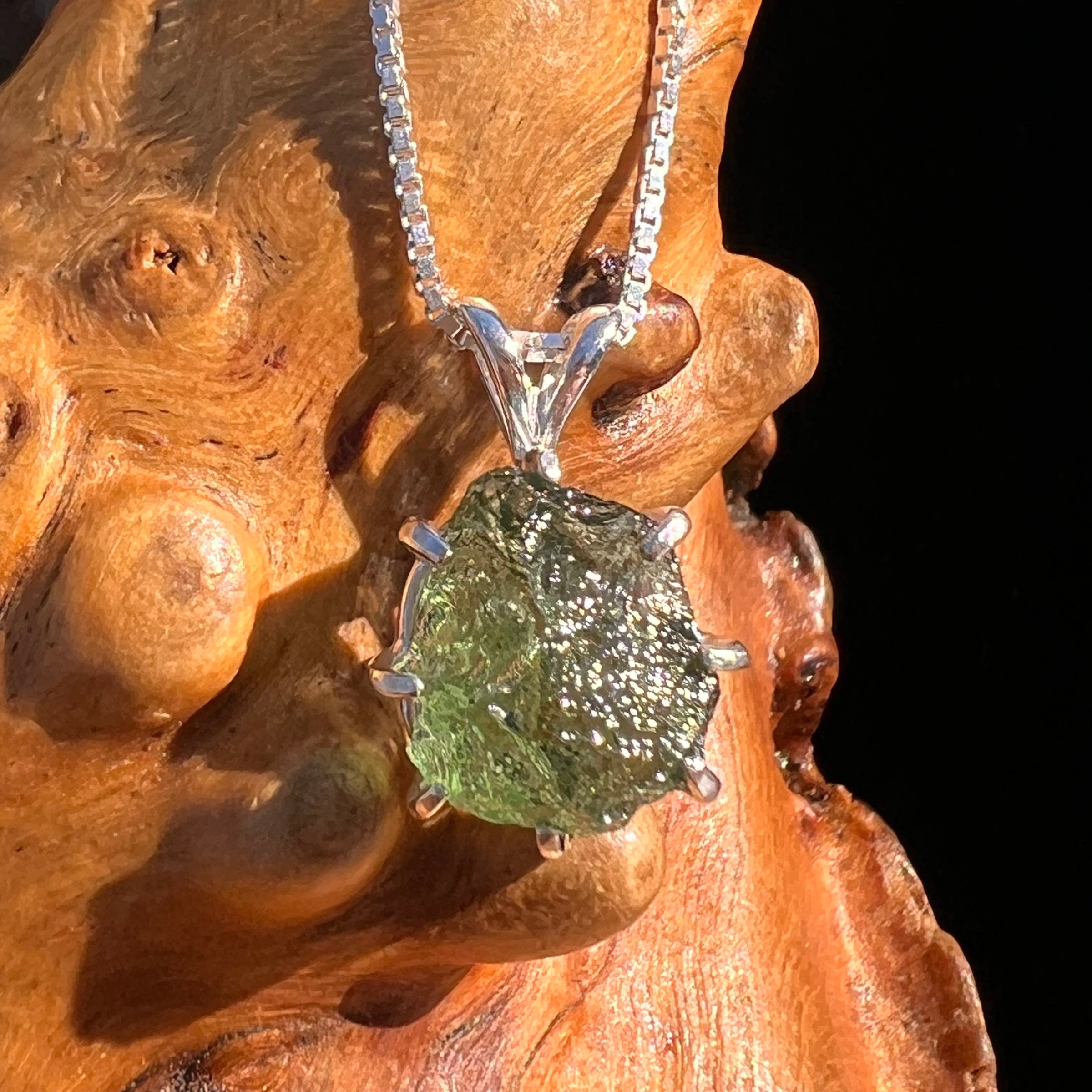 Raw Moldavite Pendant Sterling Silver #7695-Moldavite Life