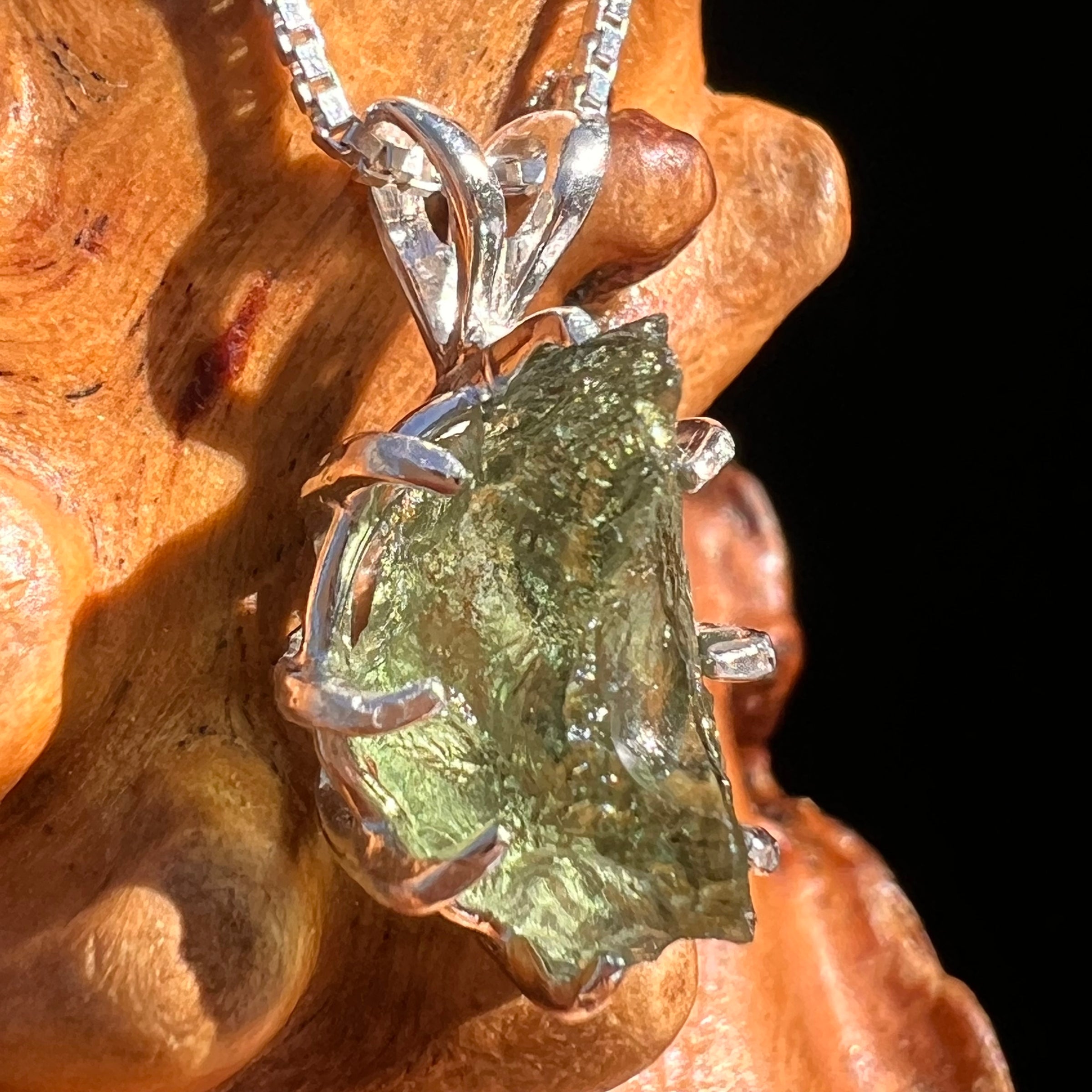Raw Moldavite Pendant Sterling Silver #7696-Moldavite Life