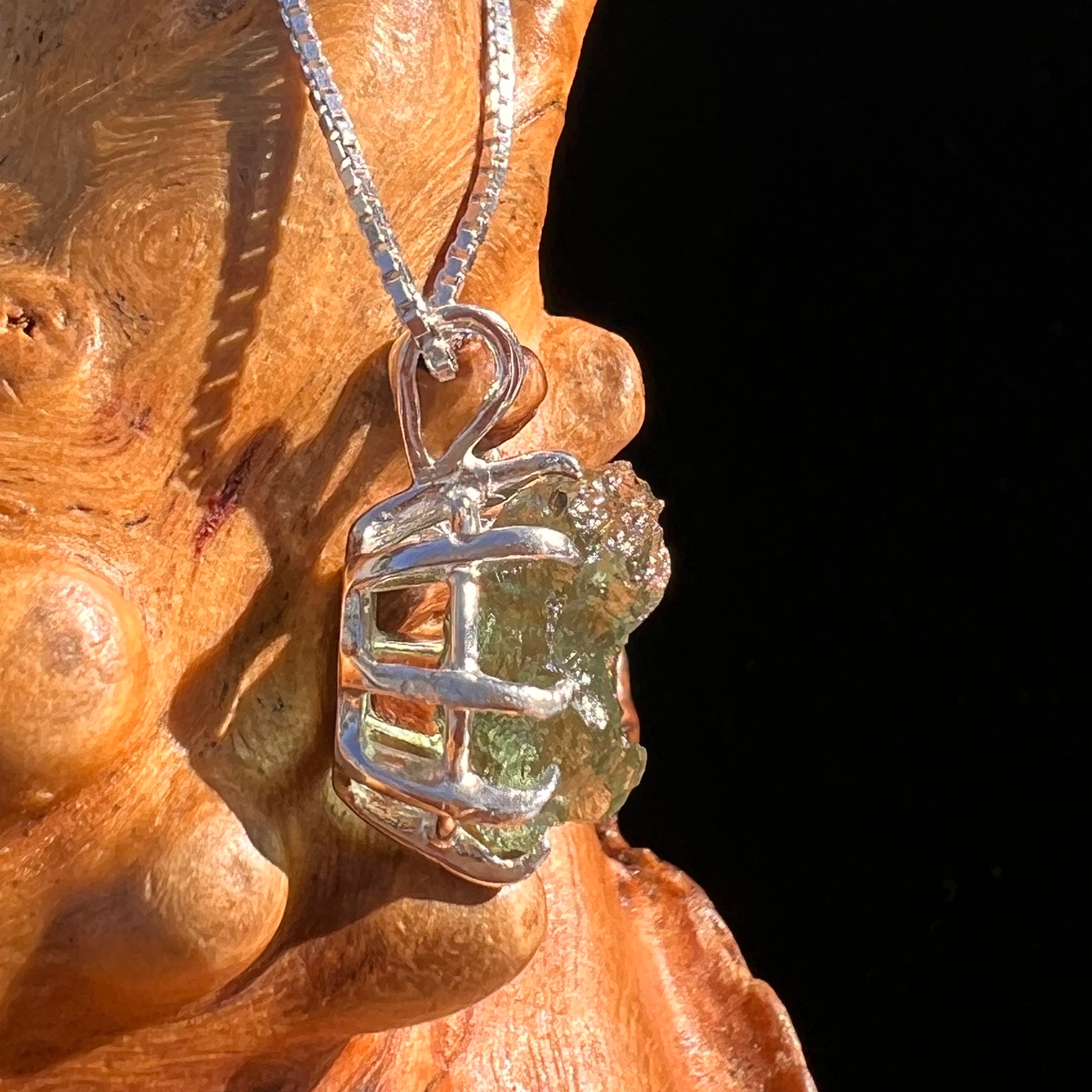Raw Moldavite Pendant Sterling Silver #7696-Moldavite Life