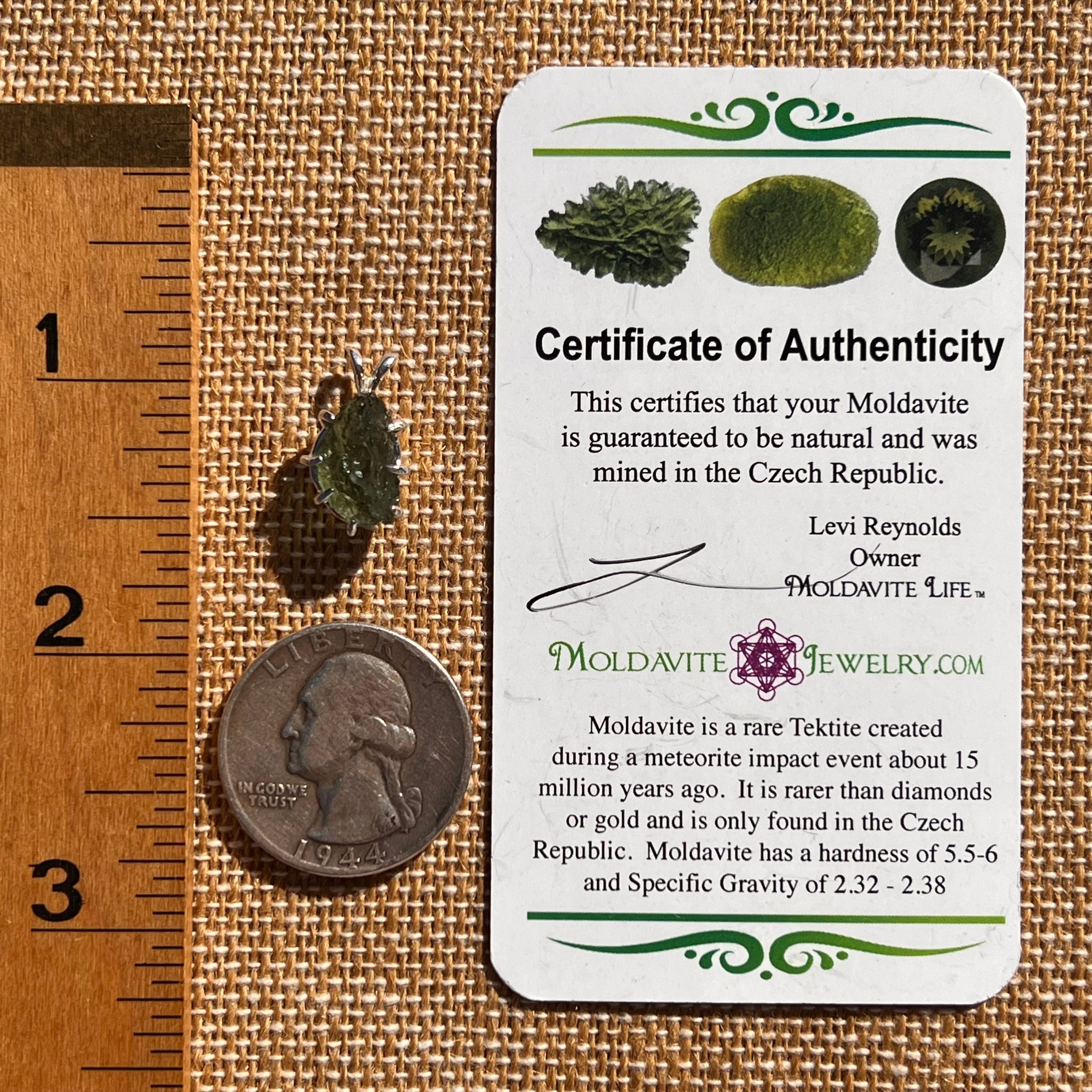 Raw Moldavite Pendant Sterling Silver #7696-Moldavite Life