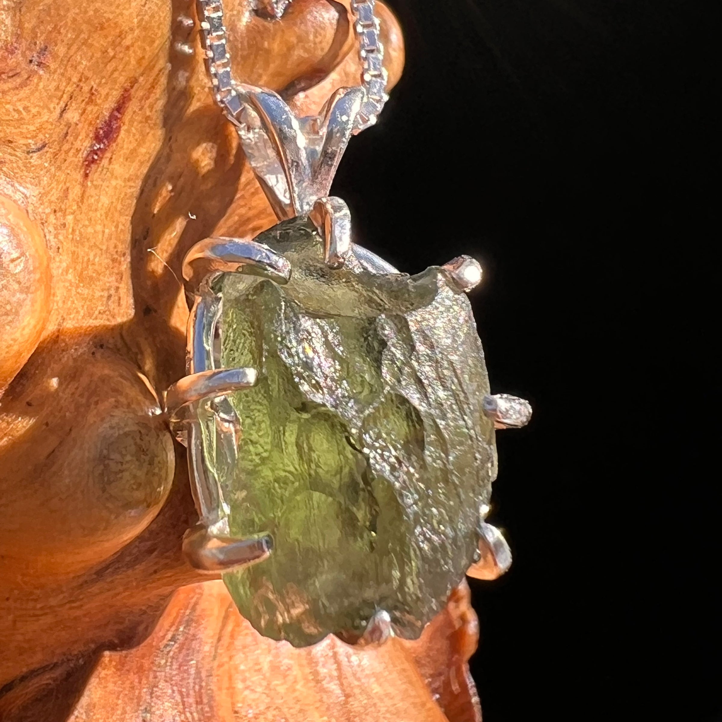 Raw Moldavite Pendant Sterling Silver #7697-Moldavite Life