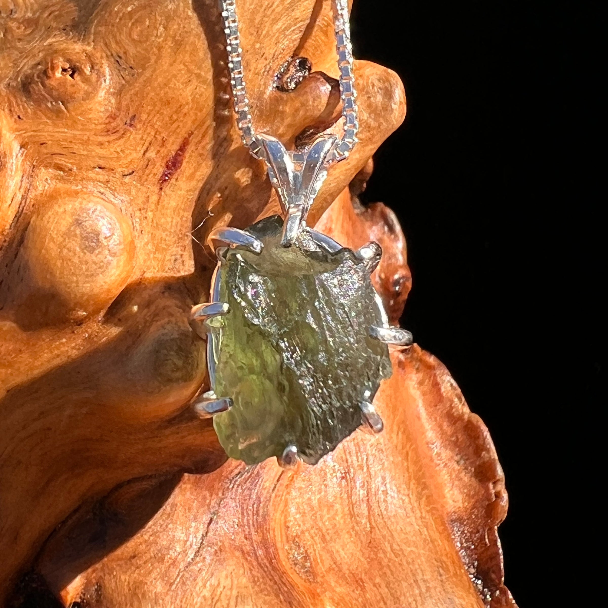 Raw Moldavite Pendant Sterling Silver #7697-Moldavite Life
