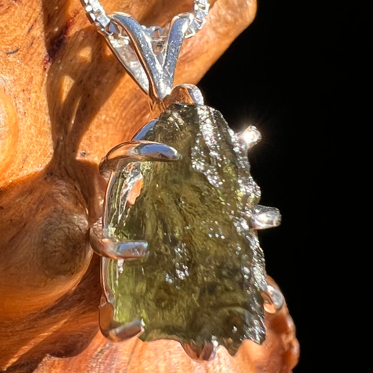 Raw Moldavite Pendant Sterling Silver #7698-Moldavite Life