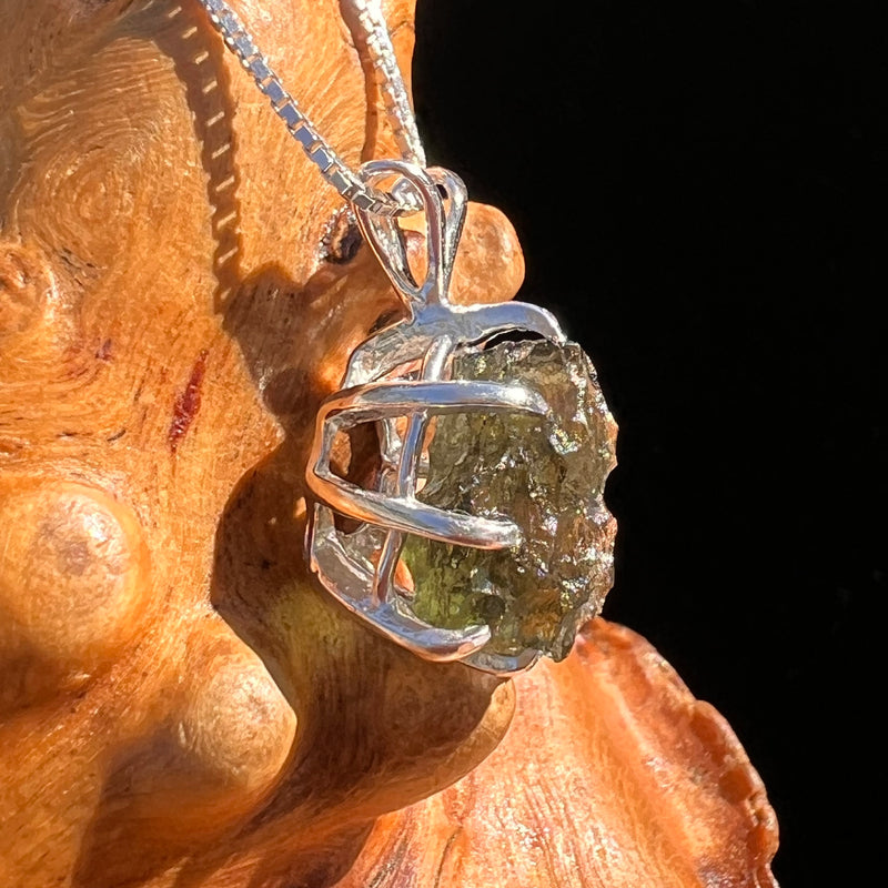Raw Moldavite Pendant Sterling Silver #7698-Moldavite Life