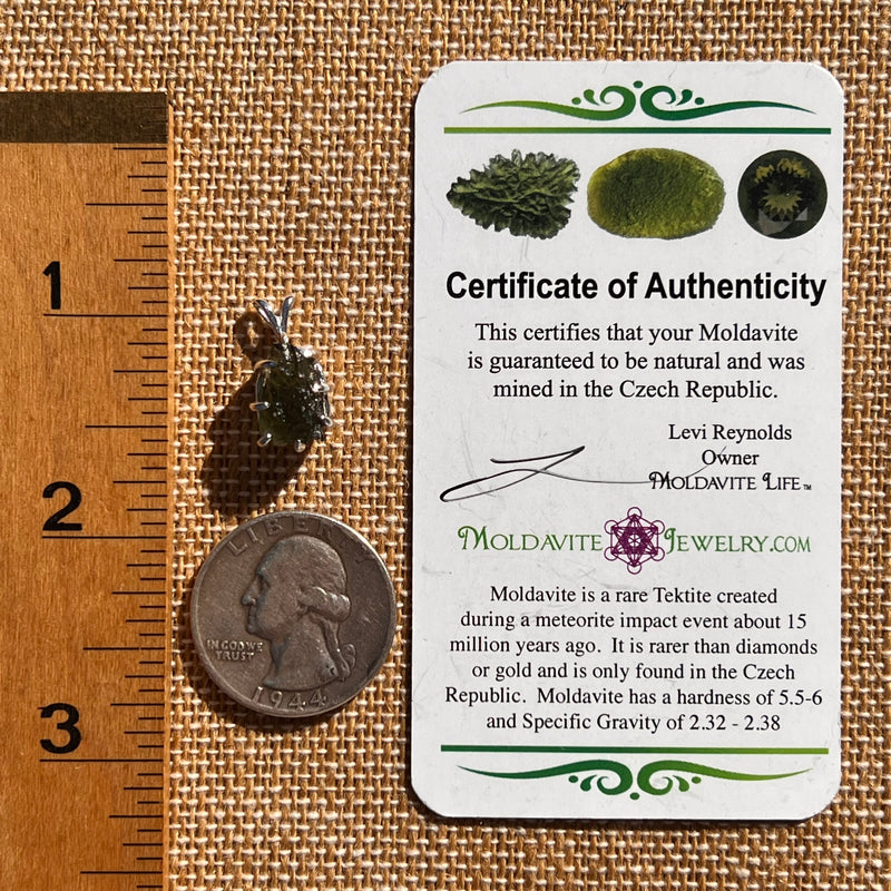 Raw Moldavite Pendant Sterling Silver #7698-Moldavite Life