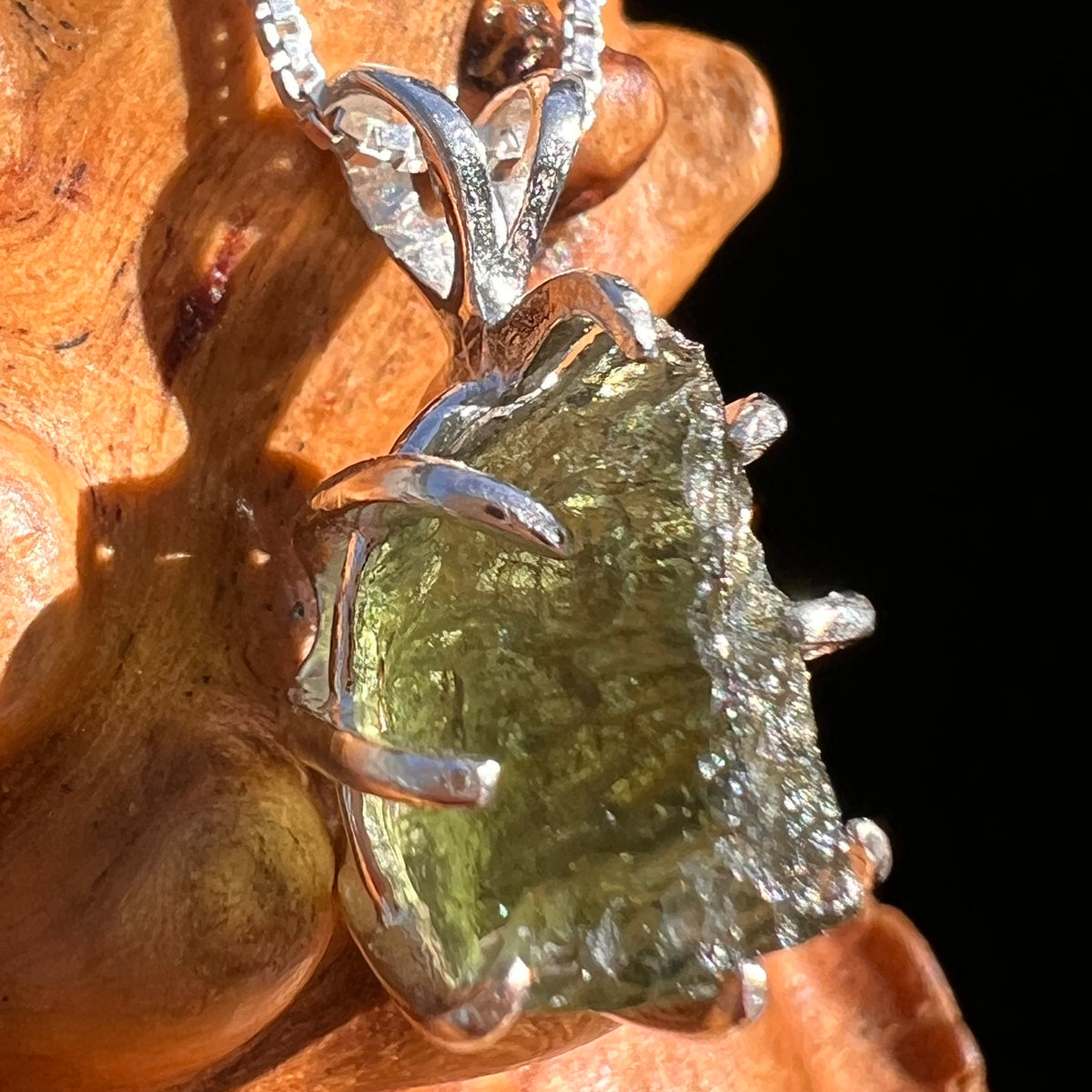 Raw Moldavite Pendant Sterling Silver #7699-Moldavite Life