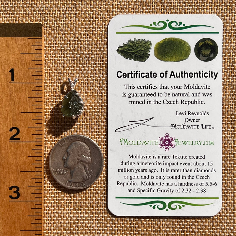 Raw Moldavite Pendant Sterling Silver #7699-Moldavite Life