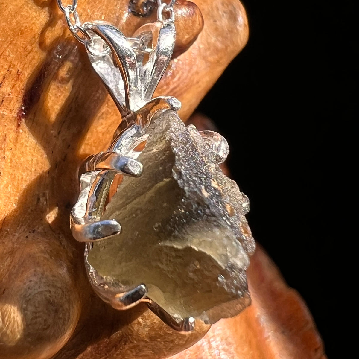 Raw Moldavite Pendant Sterling Silver #7809-Moldavite Life