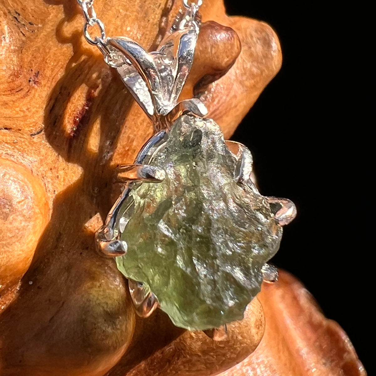 Raw Moldavite Pendant Sterling Silver #7813-Moldavite Life