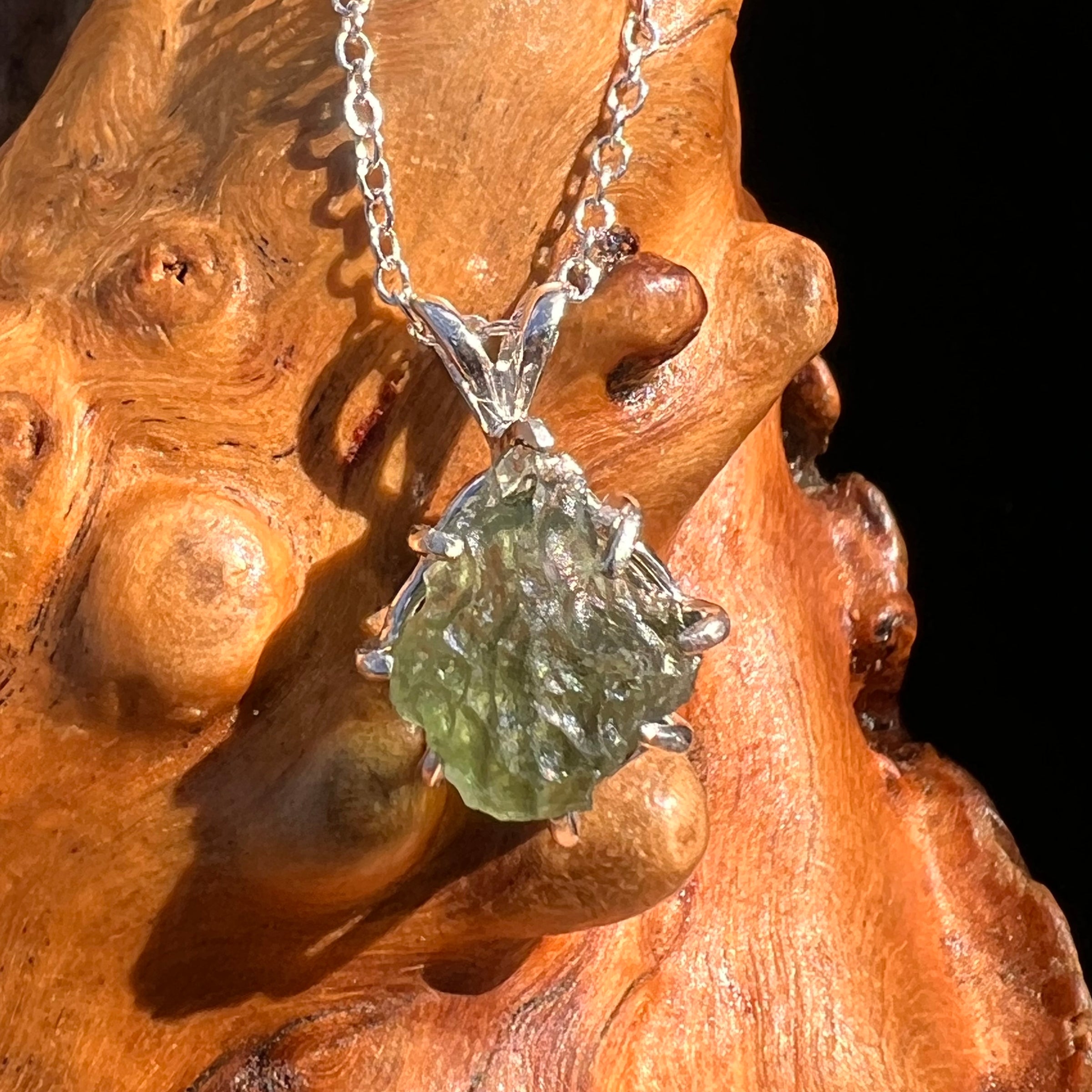 Raw Moldavite Pendant Sterling Silver #7813