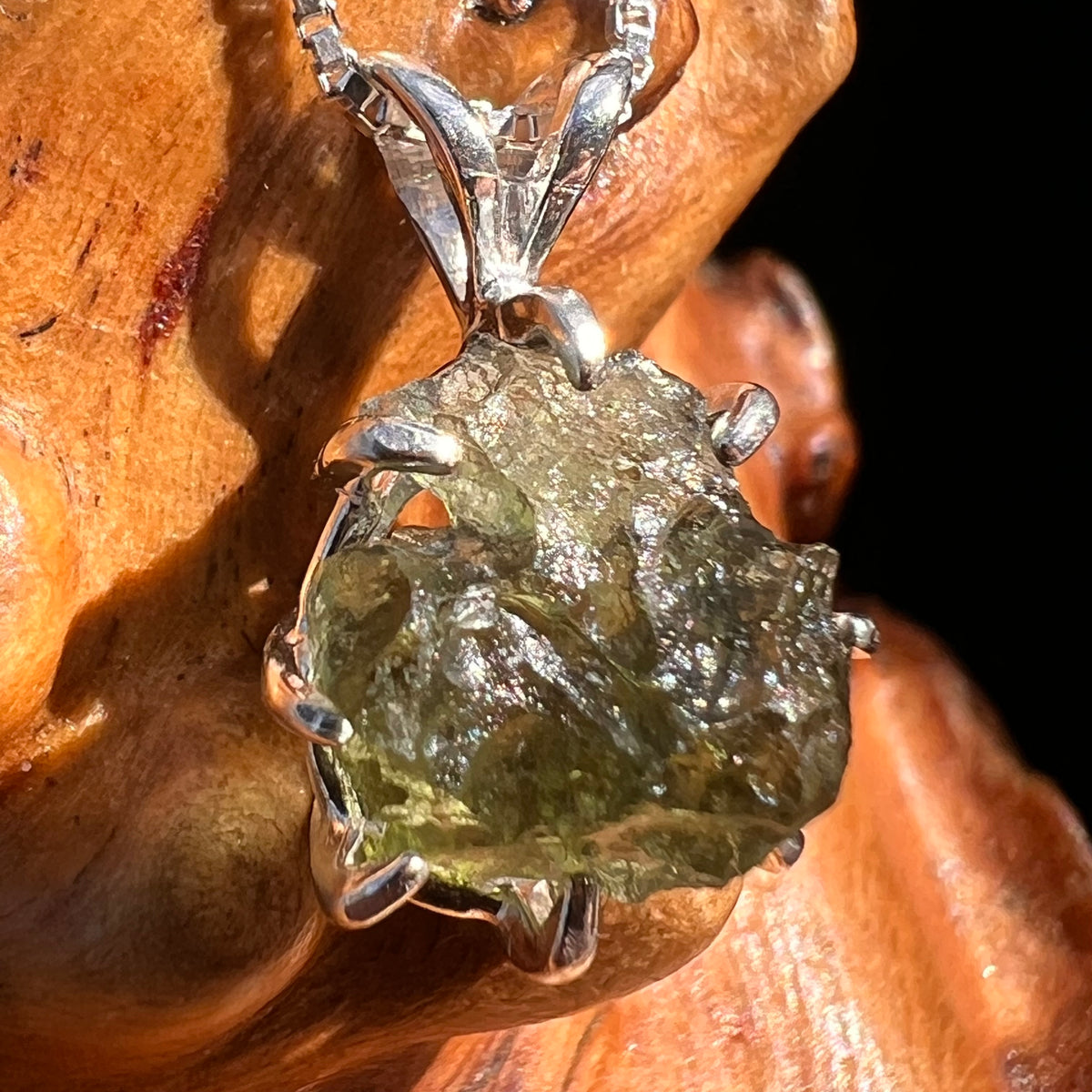 Raw Moldavite Pendant Sterling Silver #7814-Moldavite Life