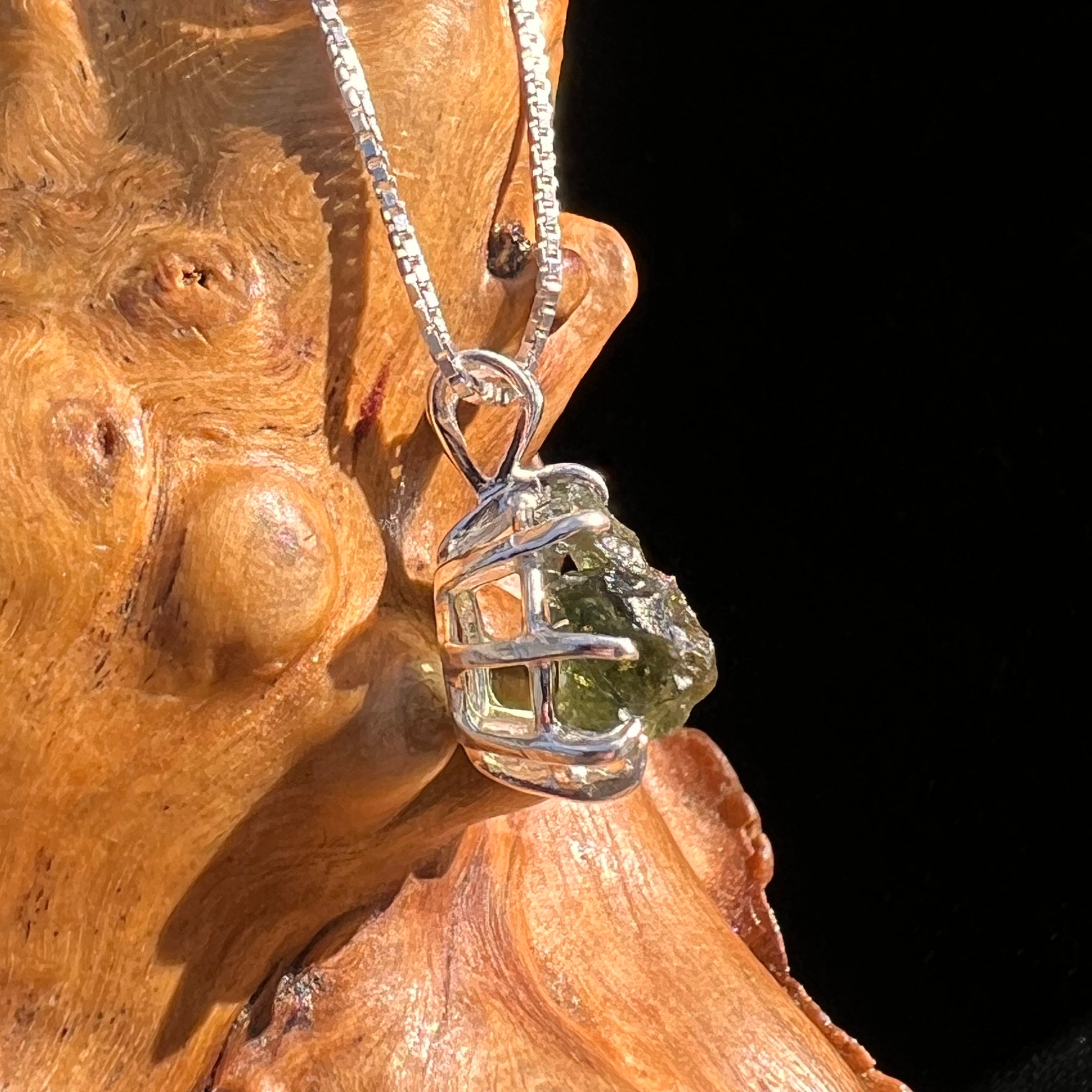 Raw Moldavite Pendant Sterling Silver #7814-Moldavite Life