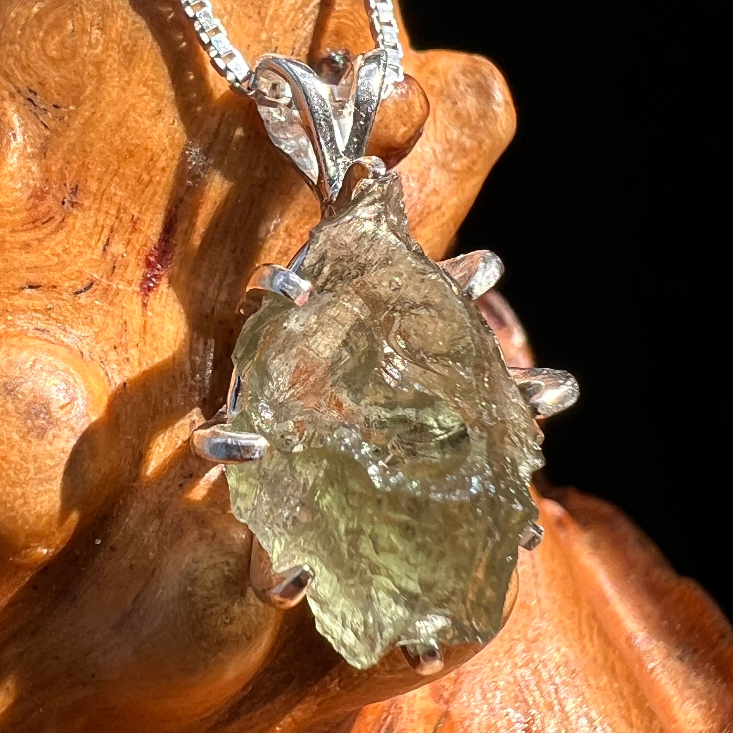Raw Moldavite Pendant Sterling Silver #7815-Moldavite Life