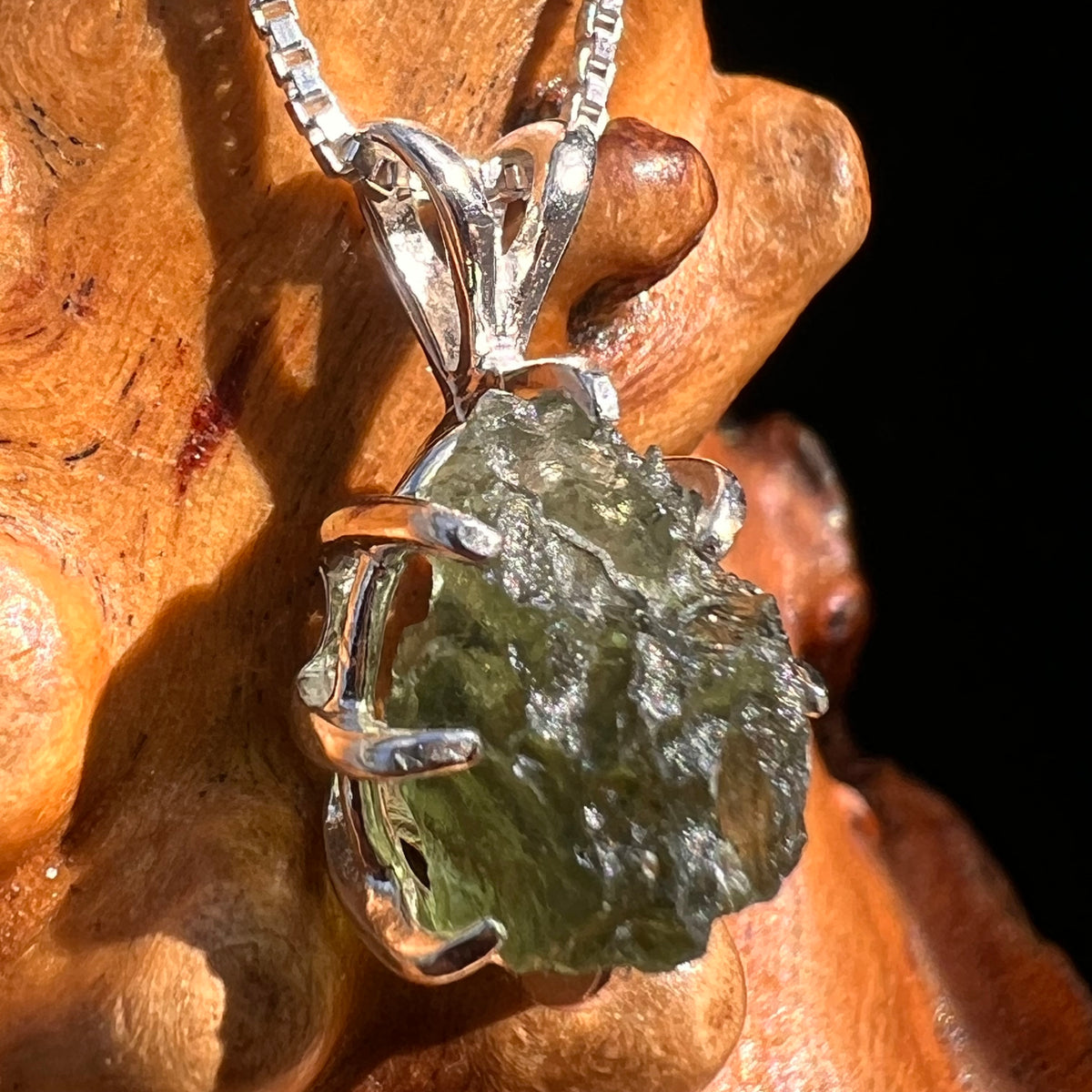 Raw Moldavite Pendant Sterling Silver #7817-Moldavite Life