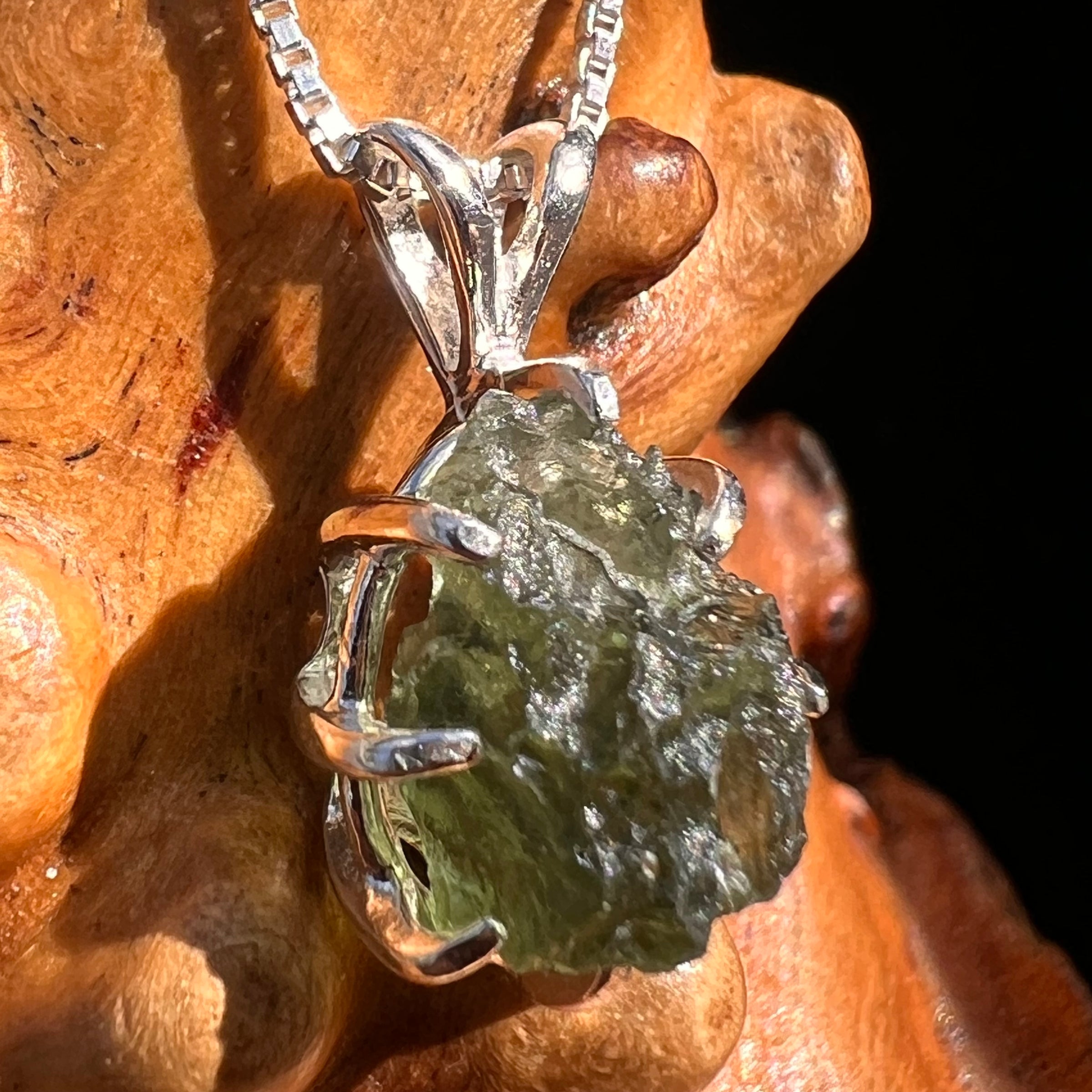 Raw Moldavite Pendant Sterling Silver #7817-Moldavite Life