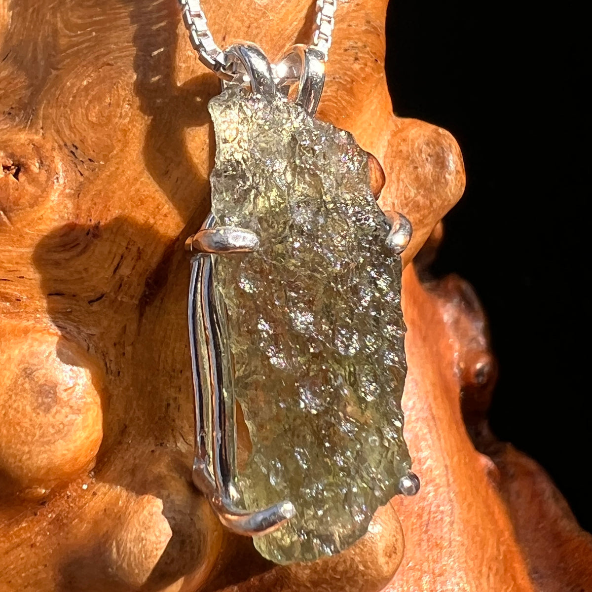 Raw Moldavite Pendant Sterling Silver #7818-Moldavite Life
