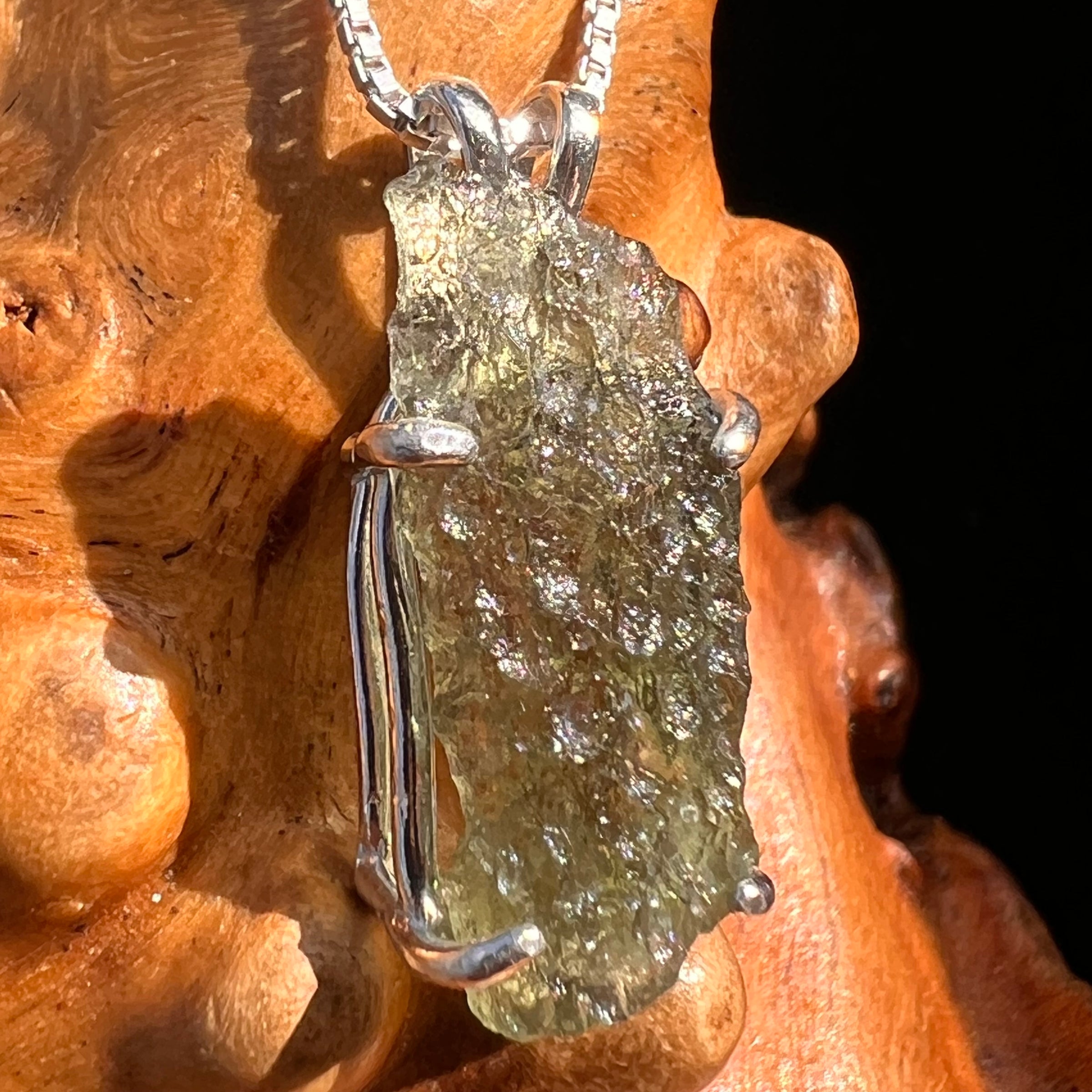 Raw Moldavite Pendant Sterling Silver #7818-Moldavite Life