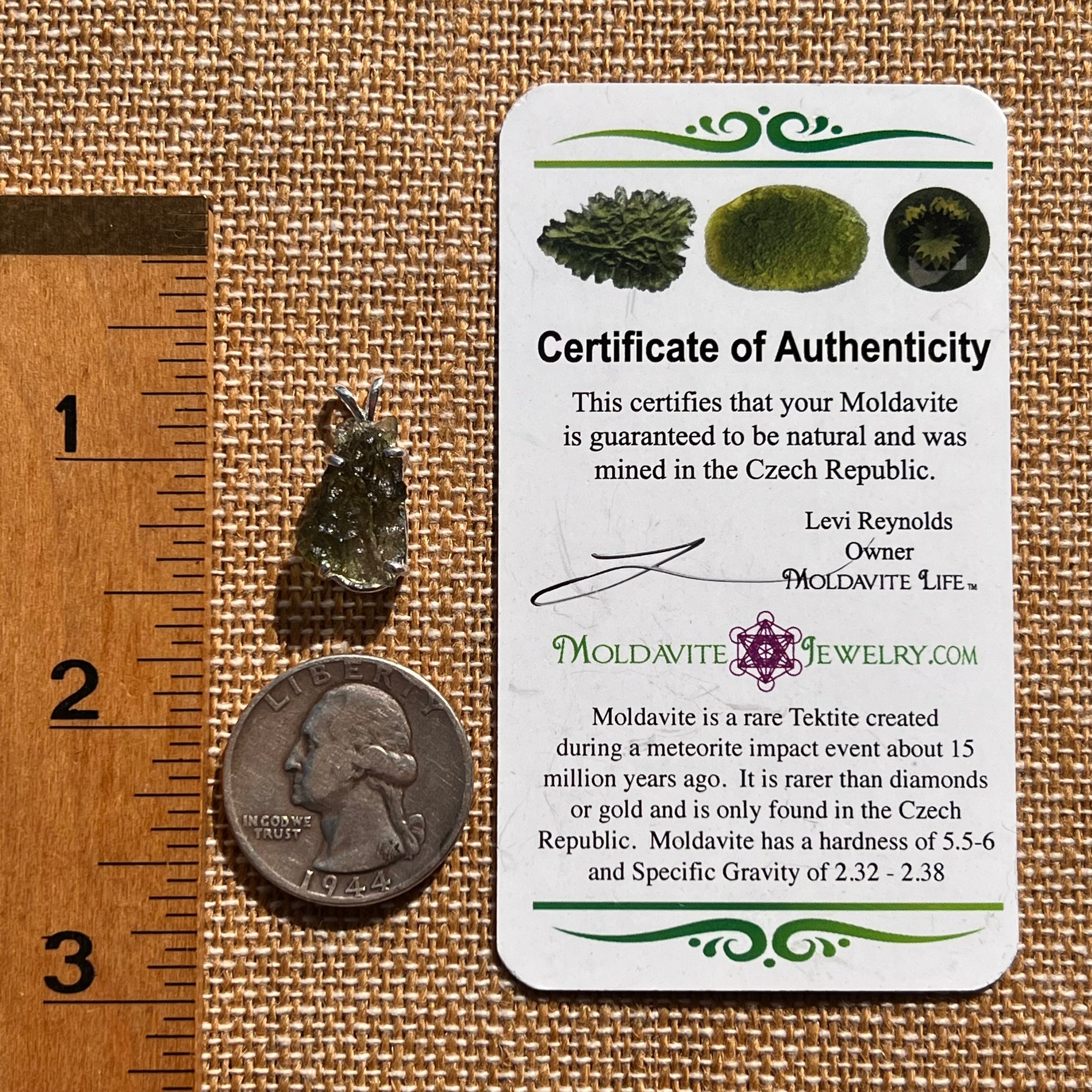 Raw Moldavite Pendant Sterling Silver #7819-Moldavite Life