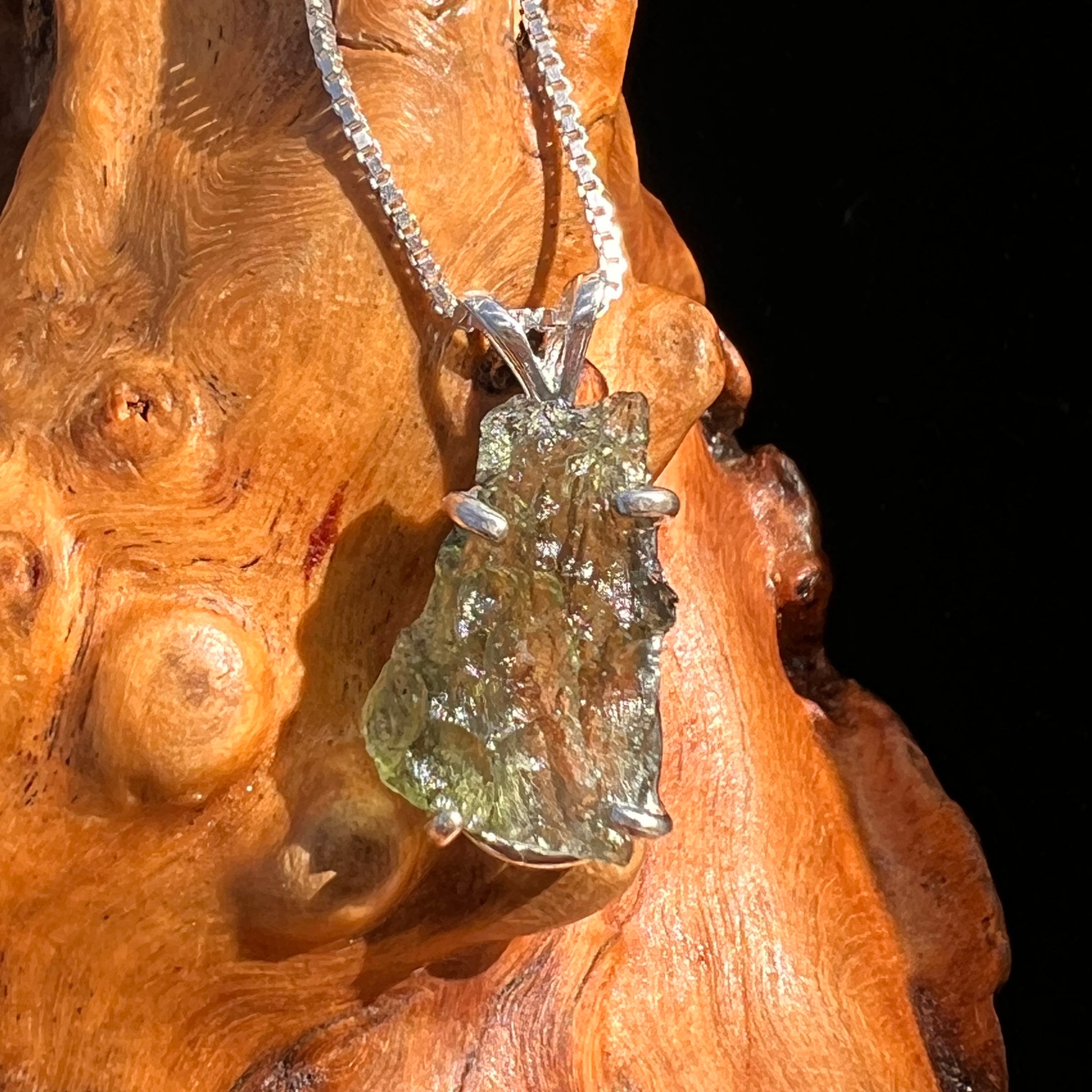 Raw Moldavite Pendant Sterling Silver #7819-Moldavite Life