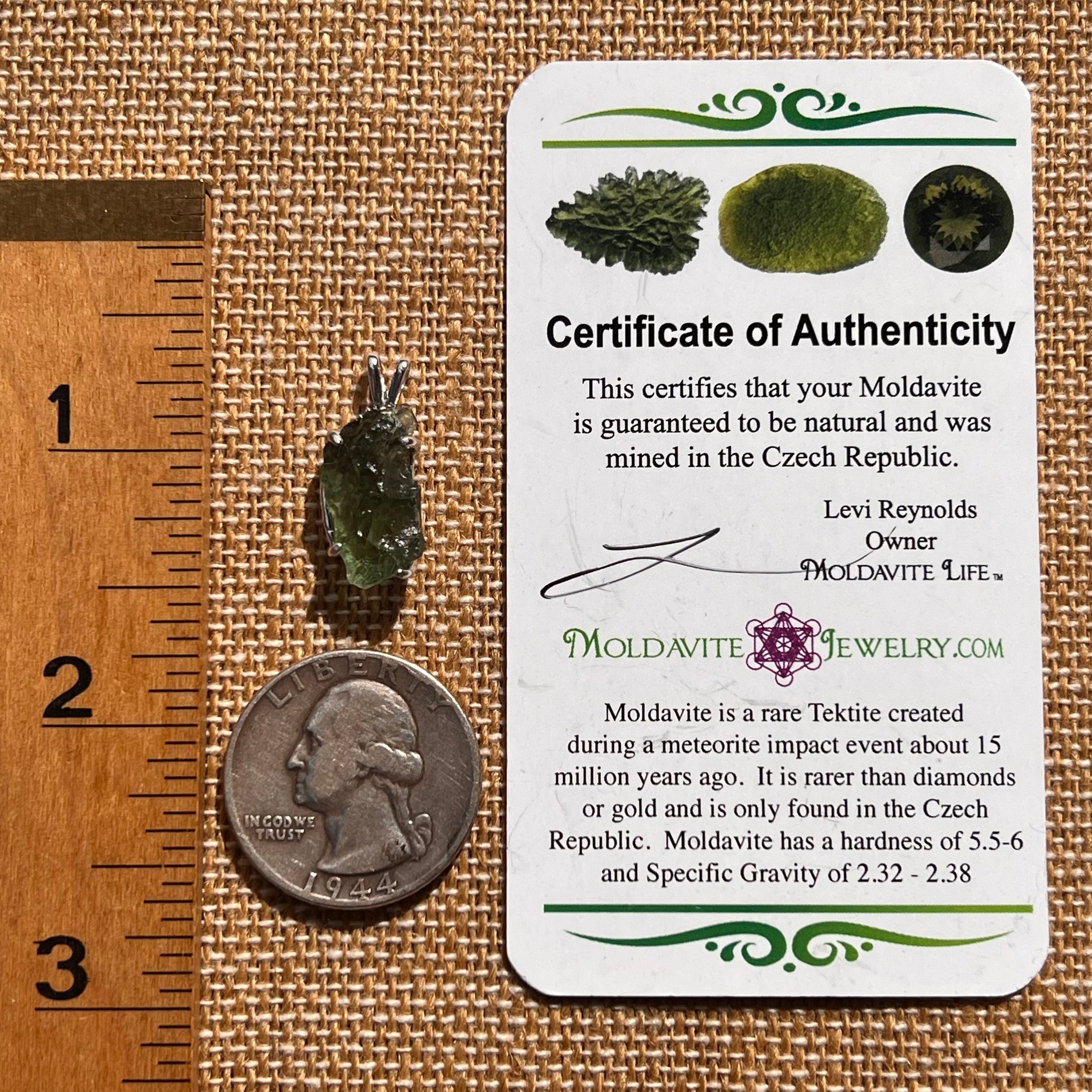 Raw Moldavite Pendant Sterling Silver #7820-Moldavite Life