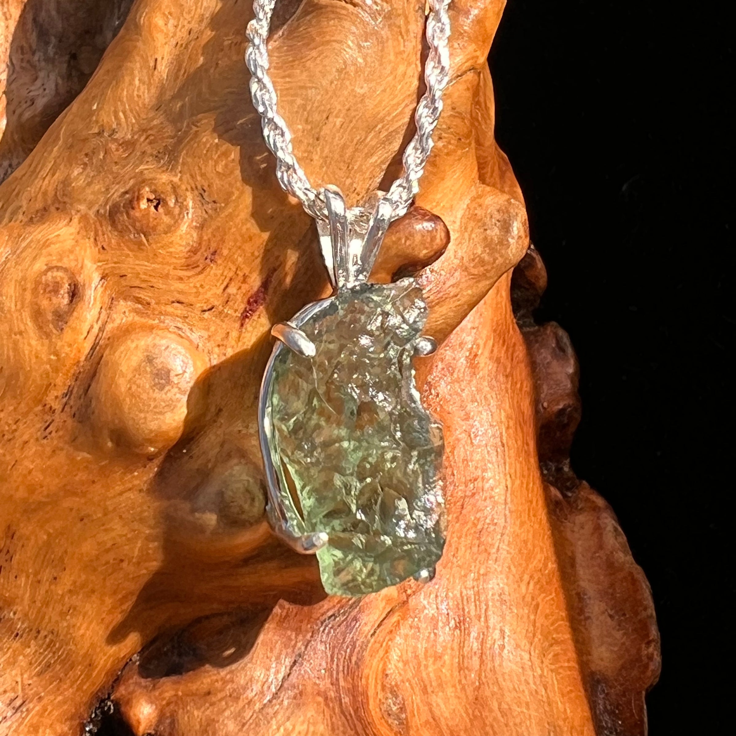 Raw Moldavite Pendant Sterling Silver #7820-Moldavite Life