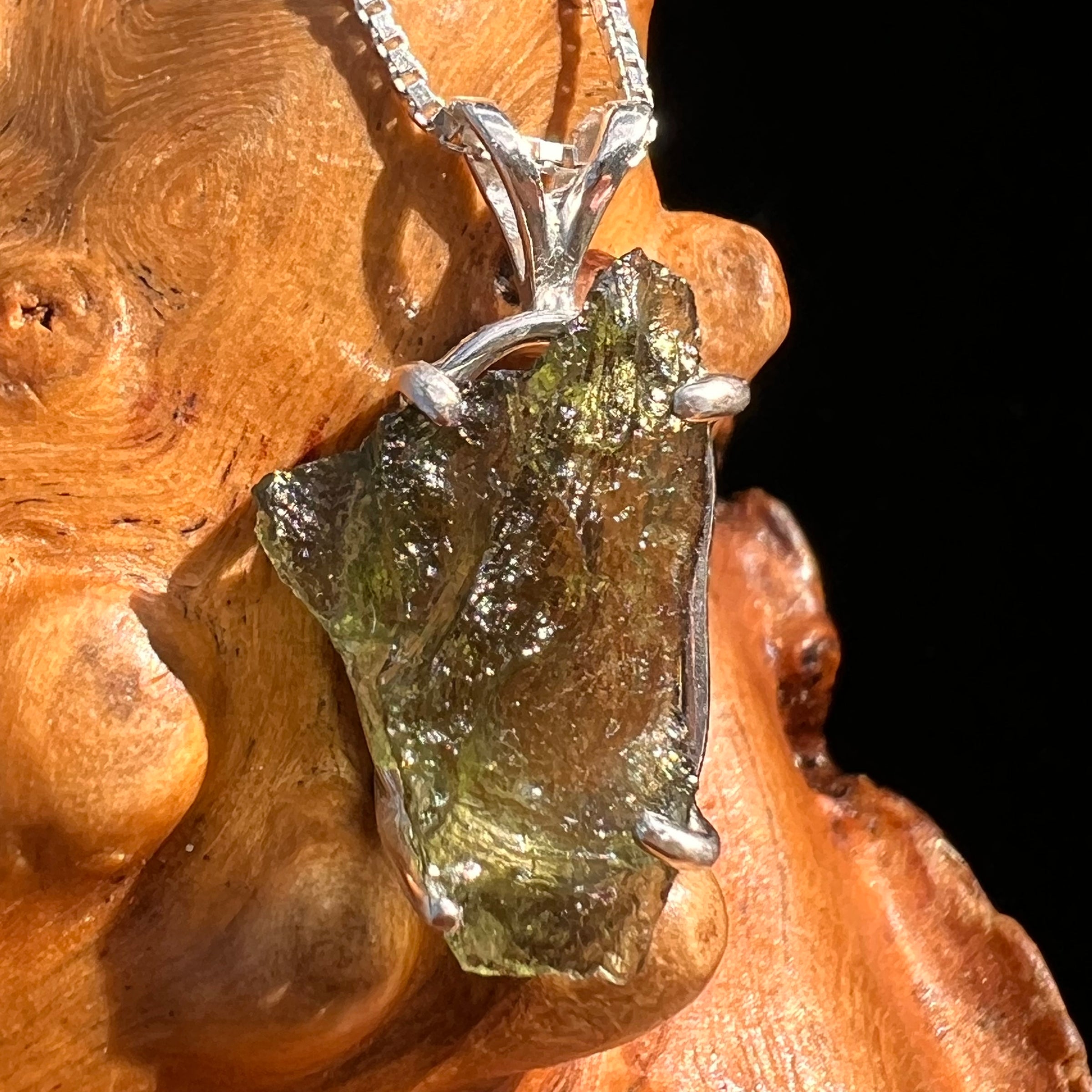 Raw Moldavite Pendant Sterling Silver #7821-Moldavite Life