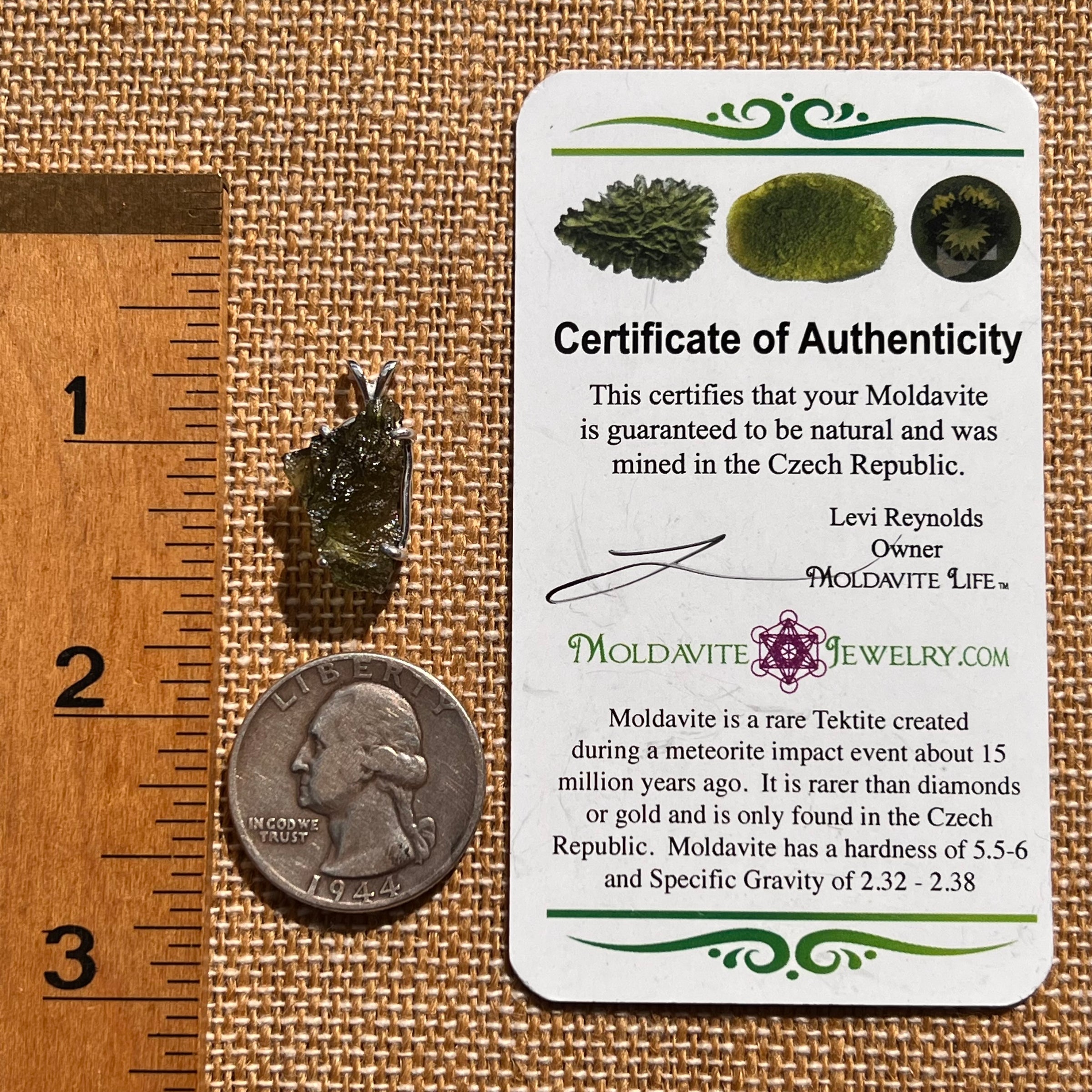 Raw Moldavite Pendant Sterling Silver #7821-Moldavite Life