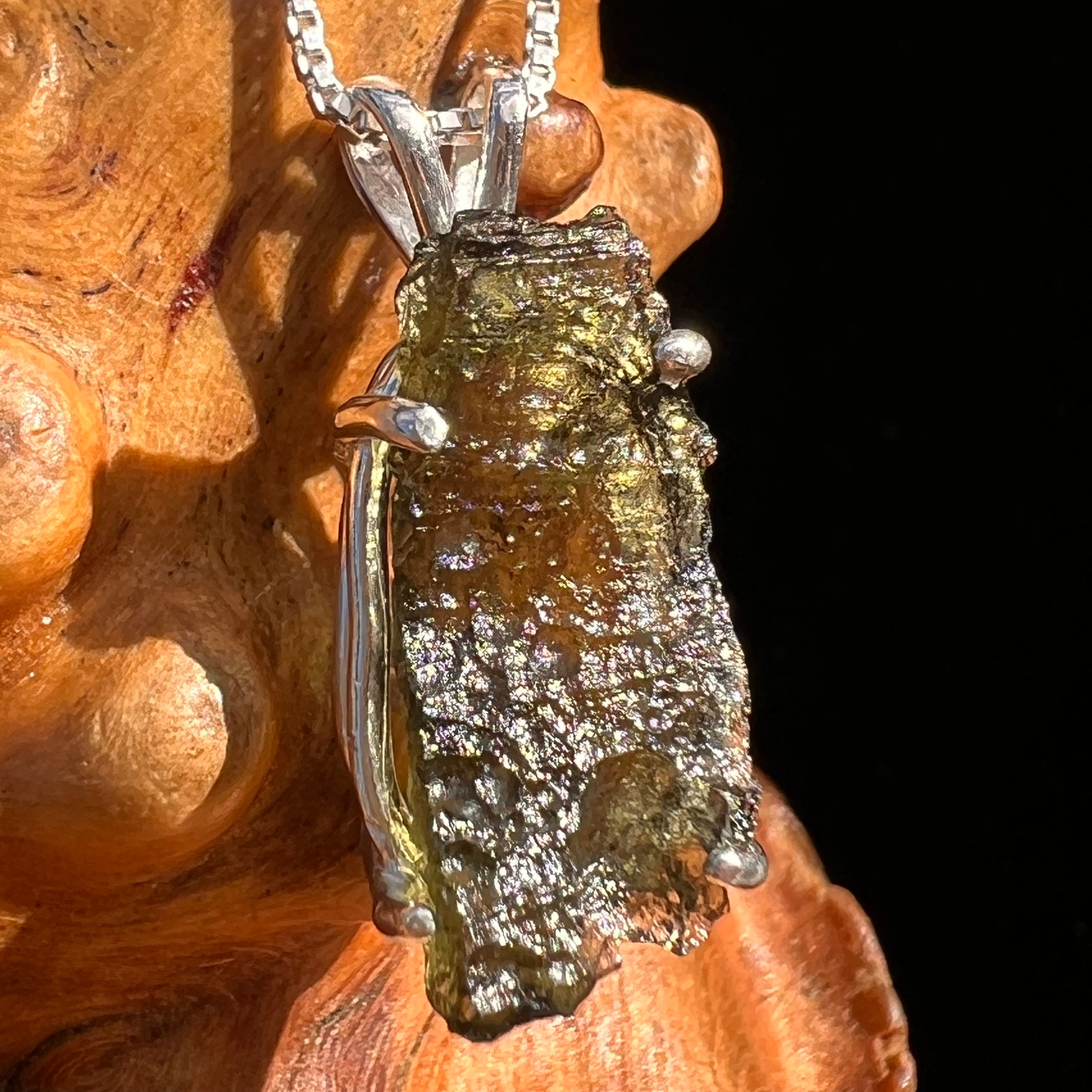 Raw Moldavite Pendant Sterling Silver #7822-Moldavite Life