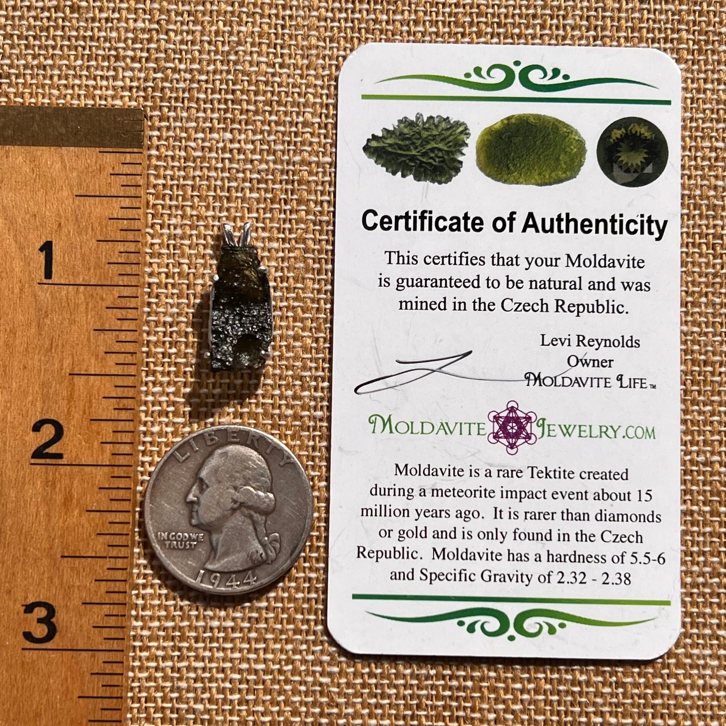 Raw Moldavite Pendant Sterling Silver #7822-Moldavite Life