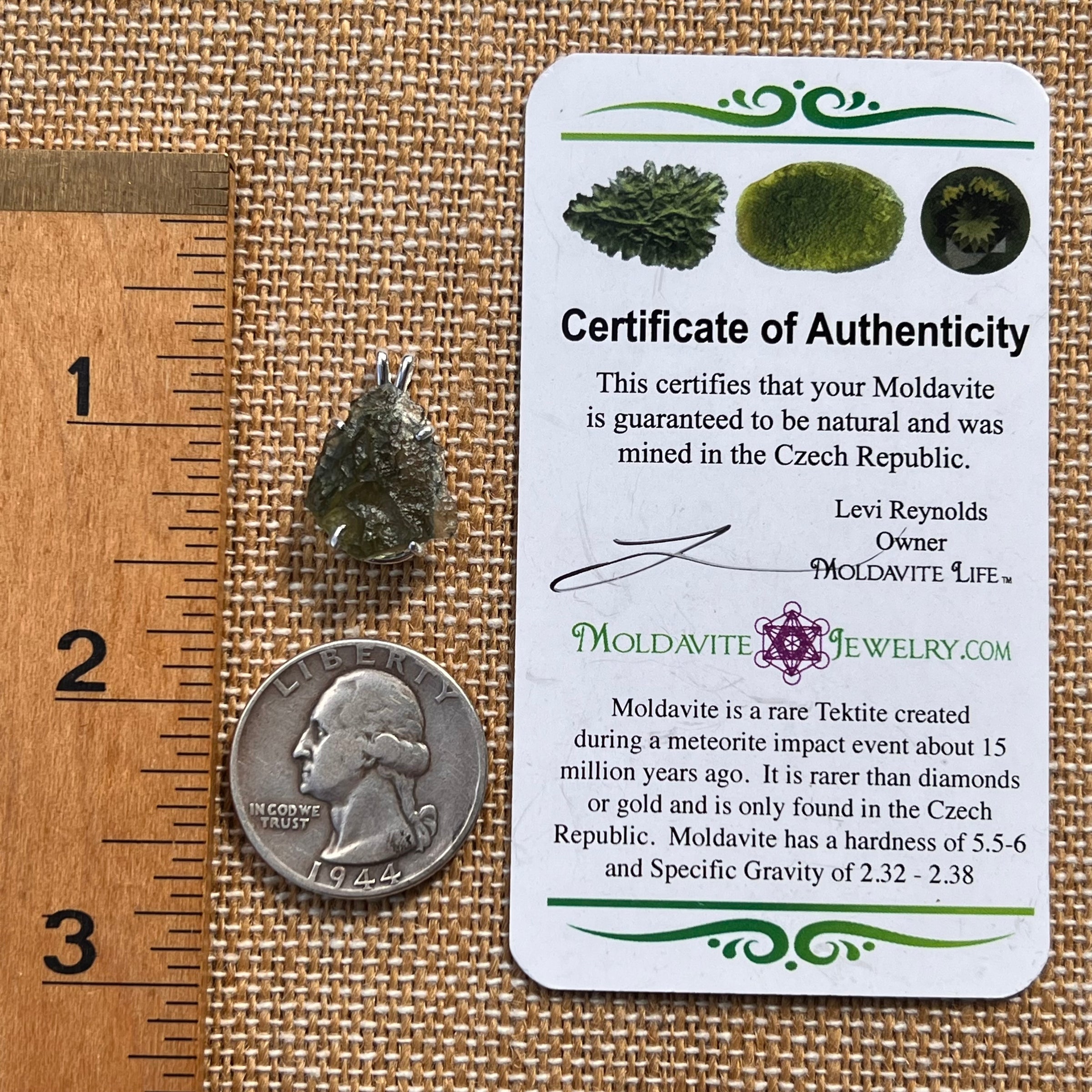 Raw Moldavite Pendant Sterling Silver #7823-Moldavite Life