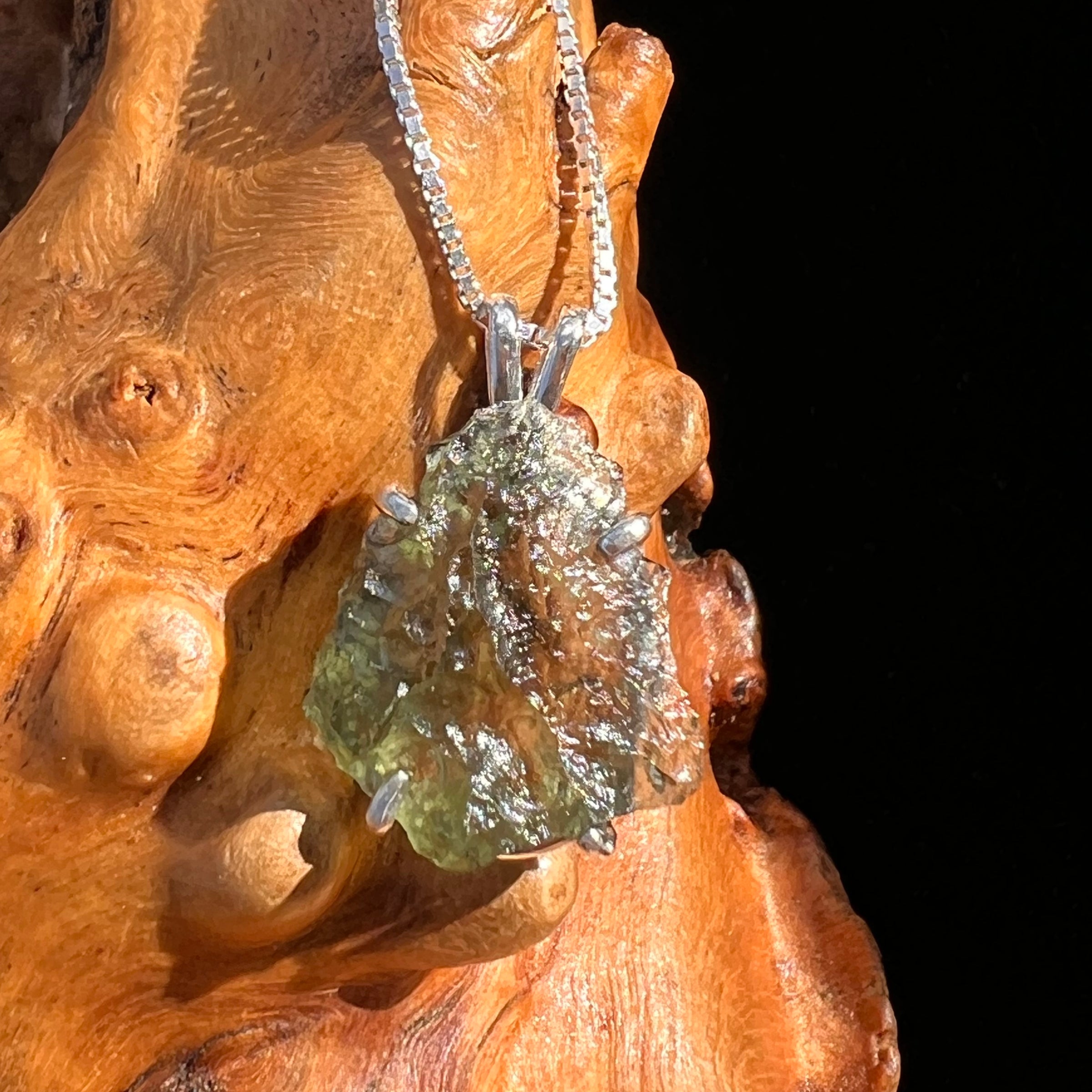 Raw Moldavite Pendant Sterling Silver #7823-Moldavite Life