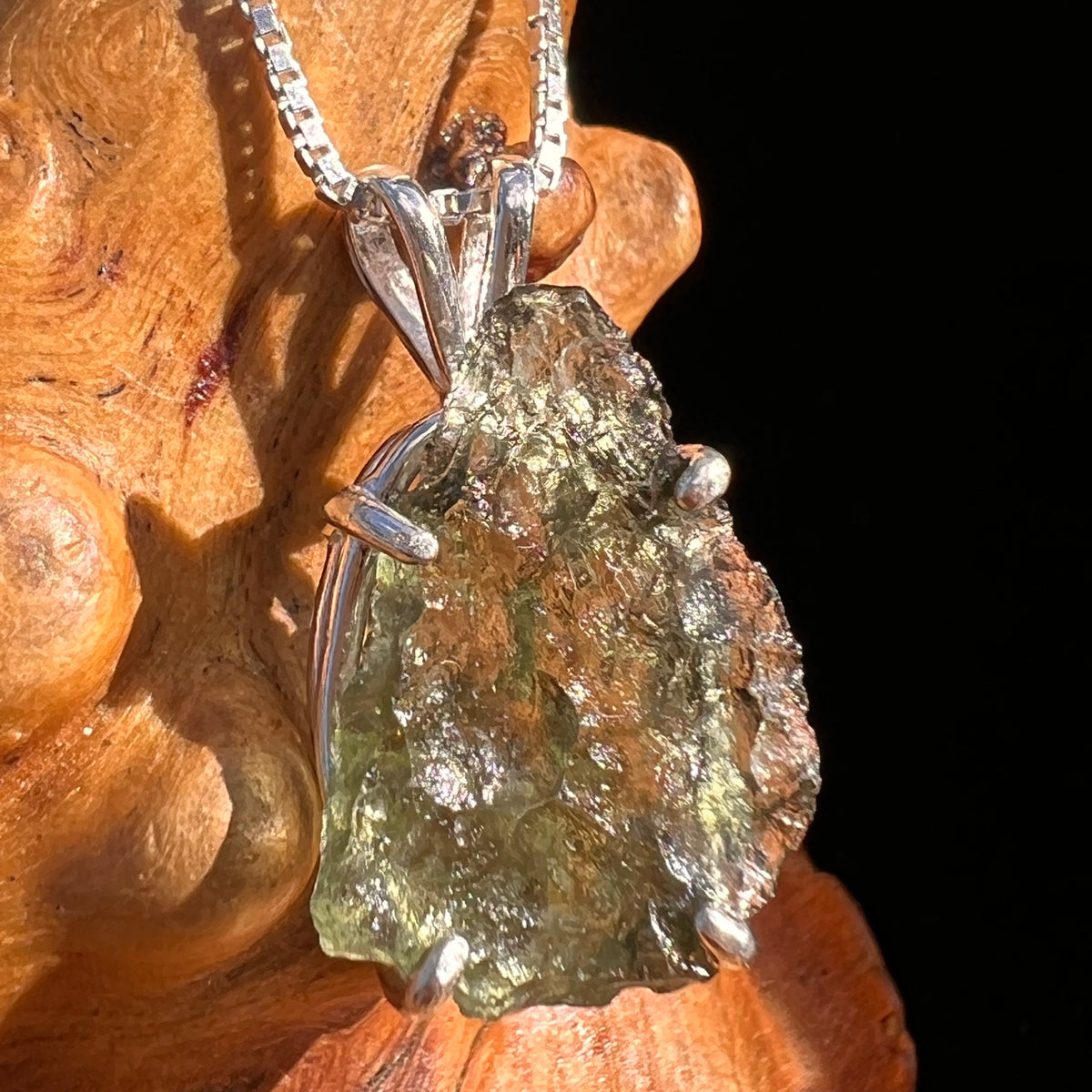 Raw Moldavite Pendant Sterling Silver #7824-Moldavite Life