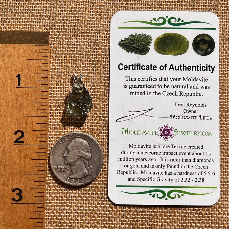 Raw Moldavite Pendant Sterling Silver #7824-Moldavite Life