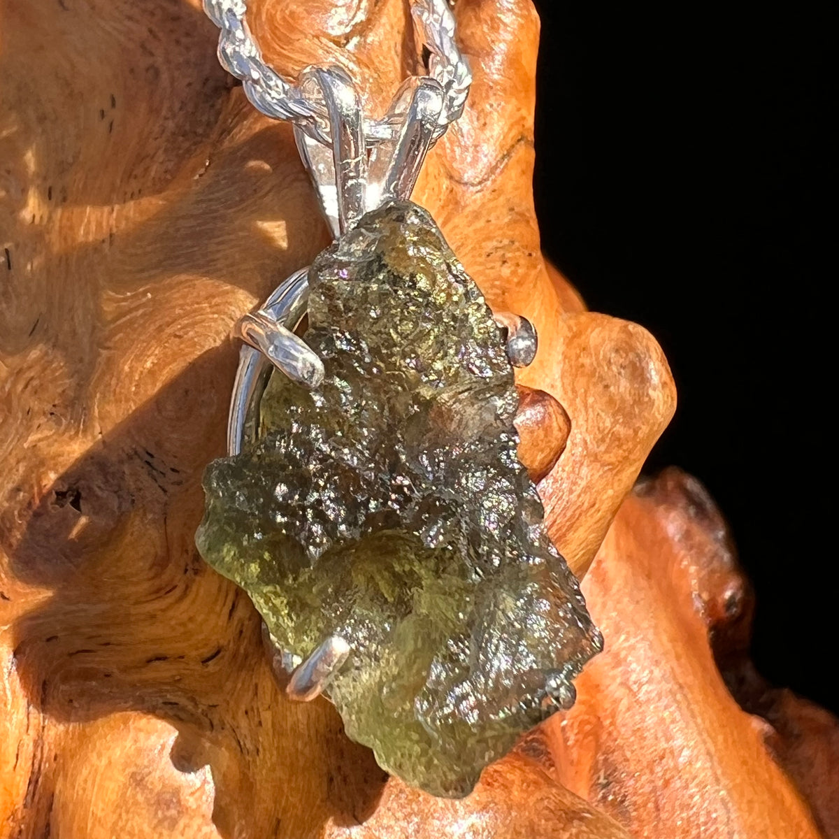 Raw Moldavite Pendant Sterling Silver #7825-Moldavite Life