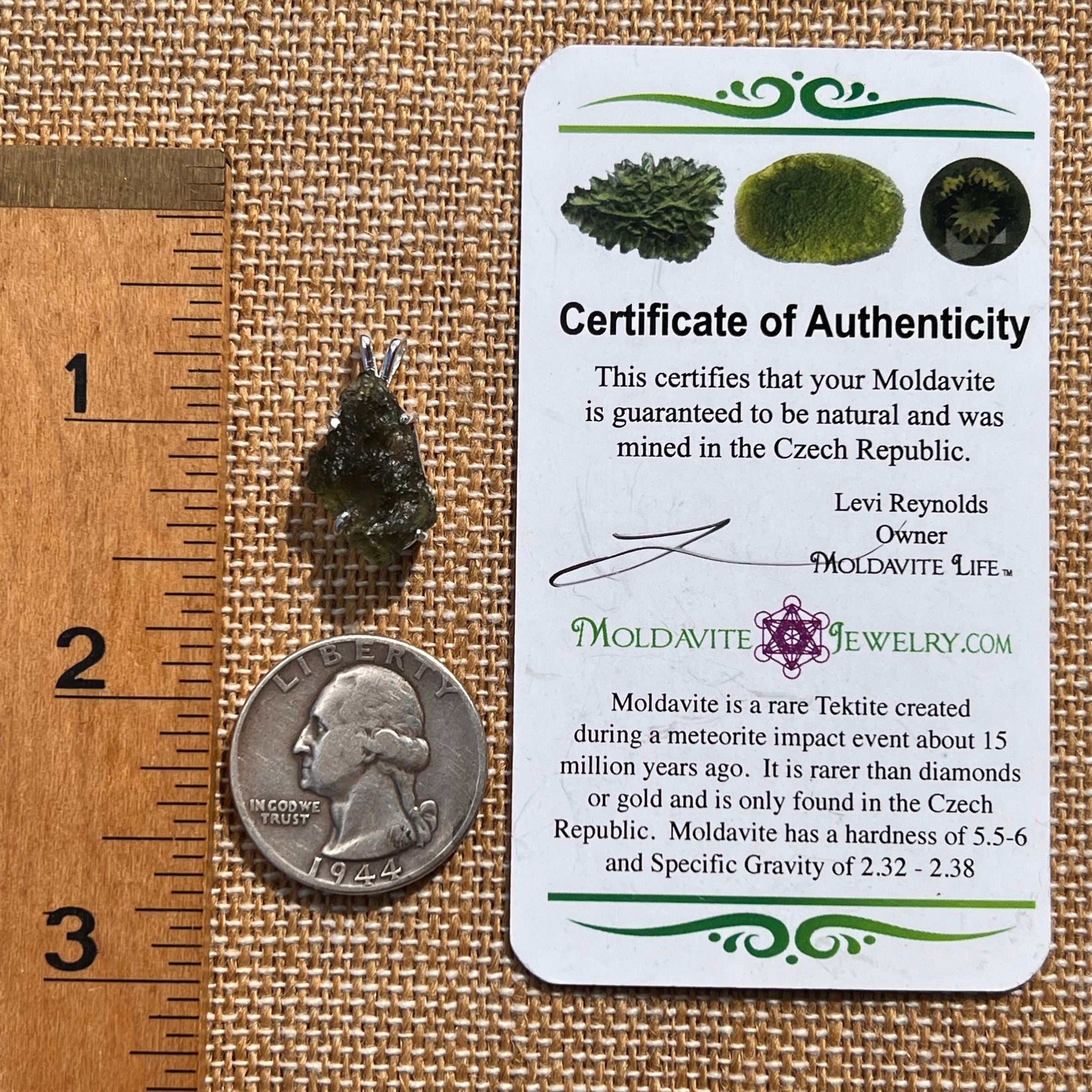 Raw Moldavite Pendant Sterling Silver #7825-Moldavite Life