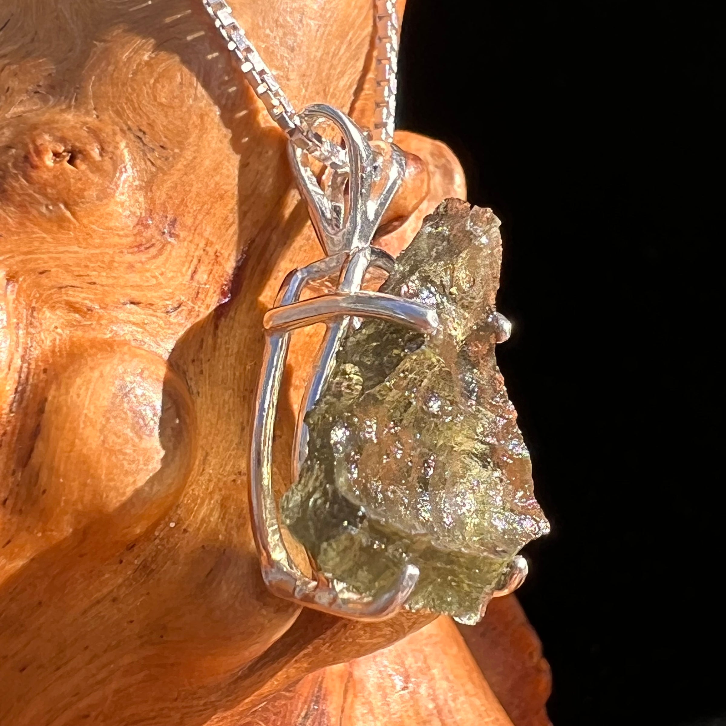 Raw Moldavite Pendant Sterling Silver #7826-Moldavite Life