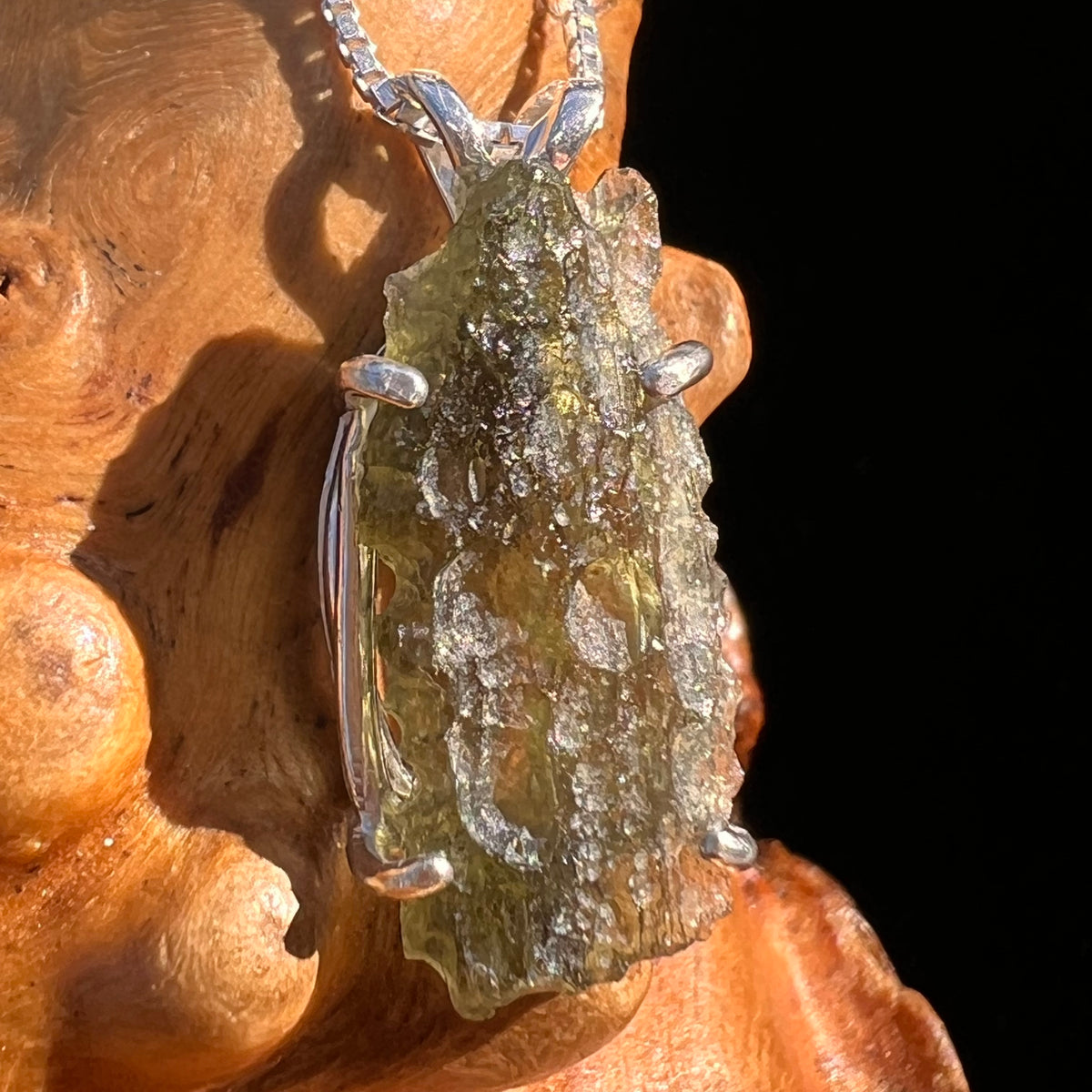 Raw Moldavite Pendant Sterling Silver #7827-Moldavite Life