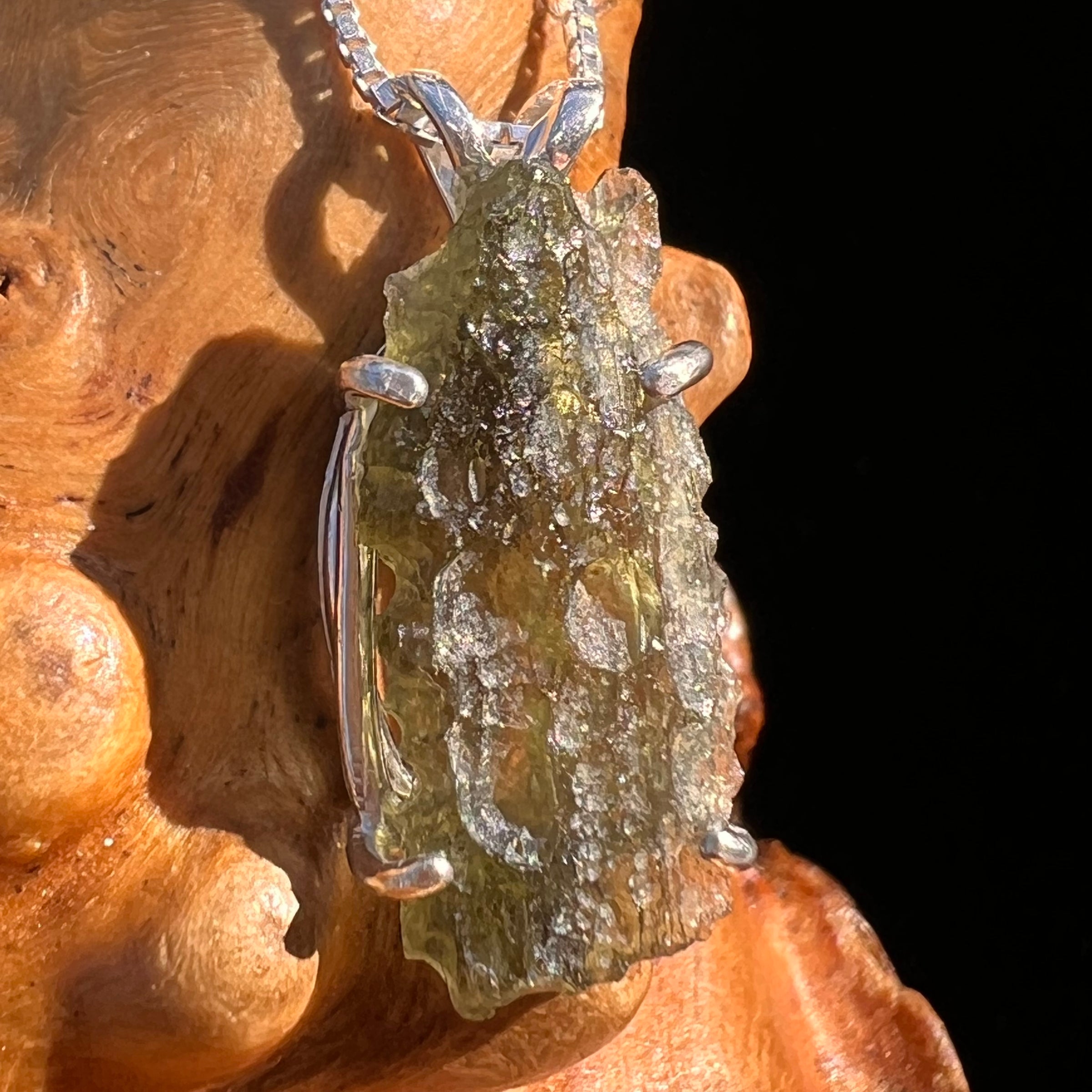 Raw Moldavite Pendant Sterling Silver #7827-Moldavite Life