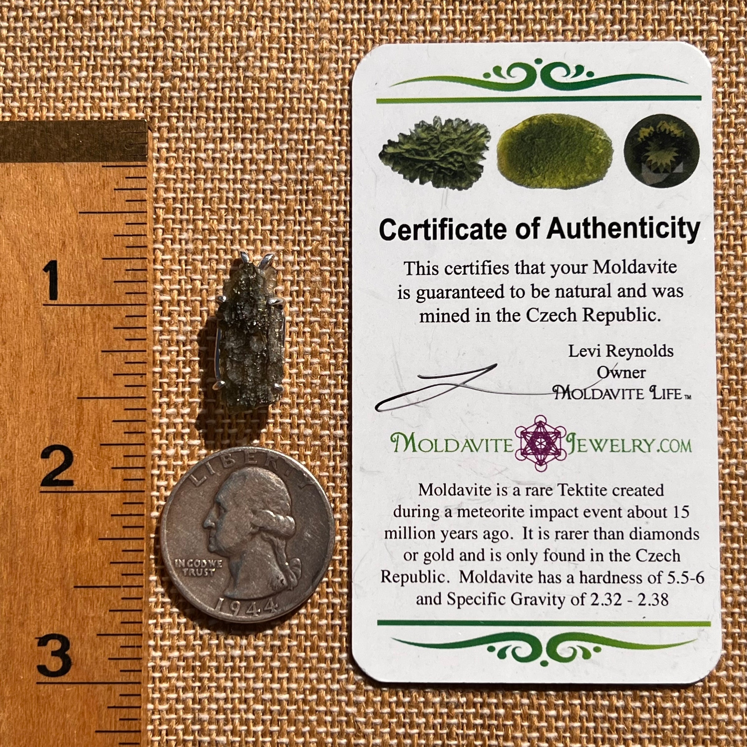 Raw Moldavite Pendant Sterling Silver #7827-Moldavite Life