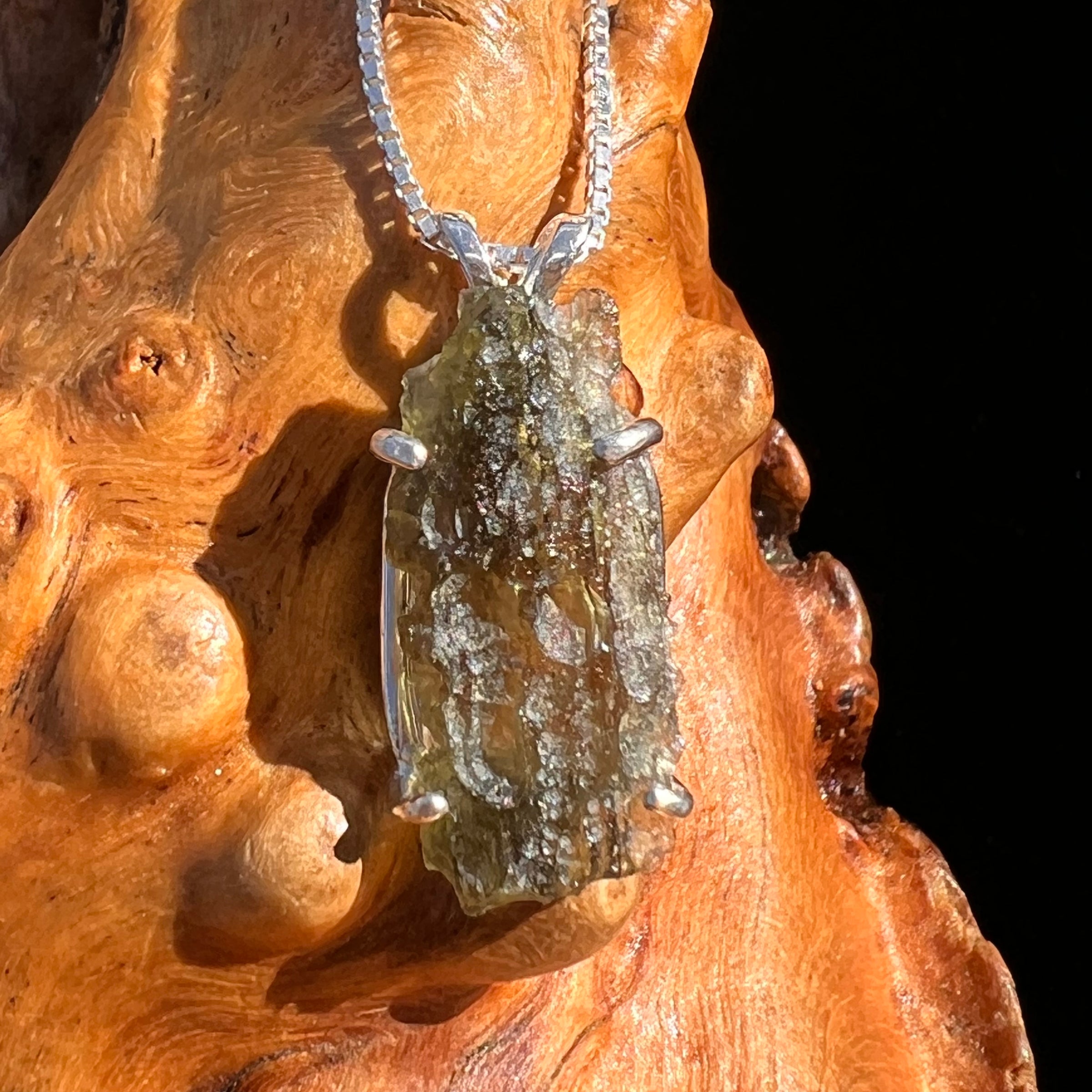 Raw Moldavite Pendant Sterling Silver #7827-Moldavite Life