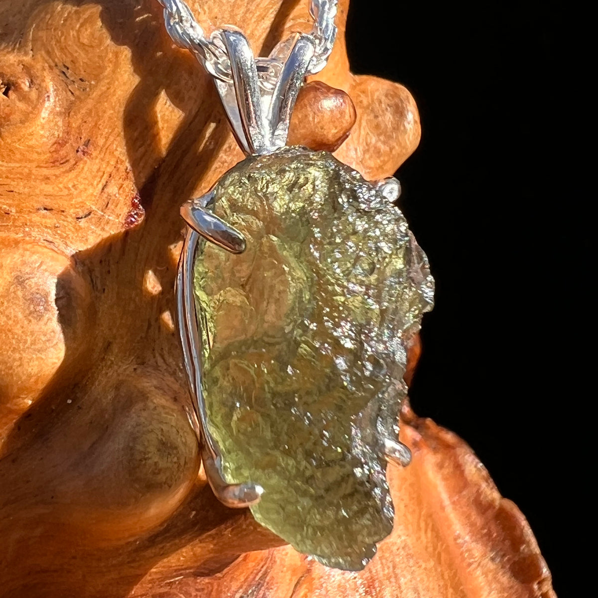 Raw Moldavite Pendant Sterling Silver #7828-Moldavite Life