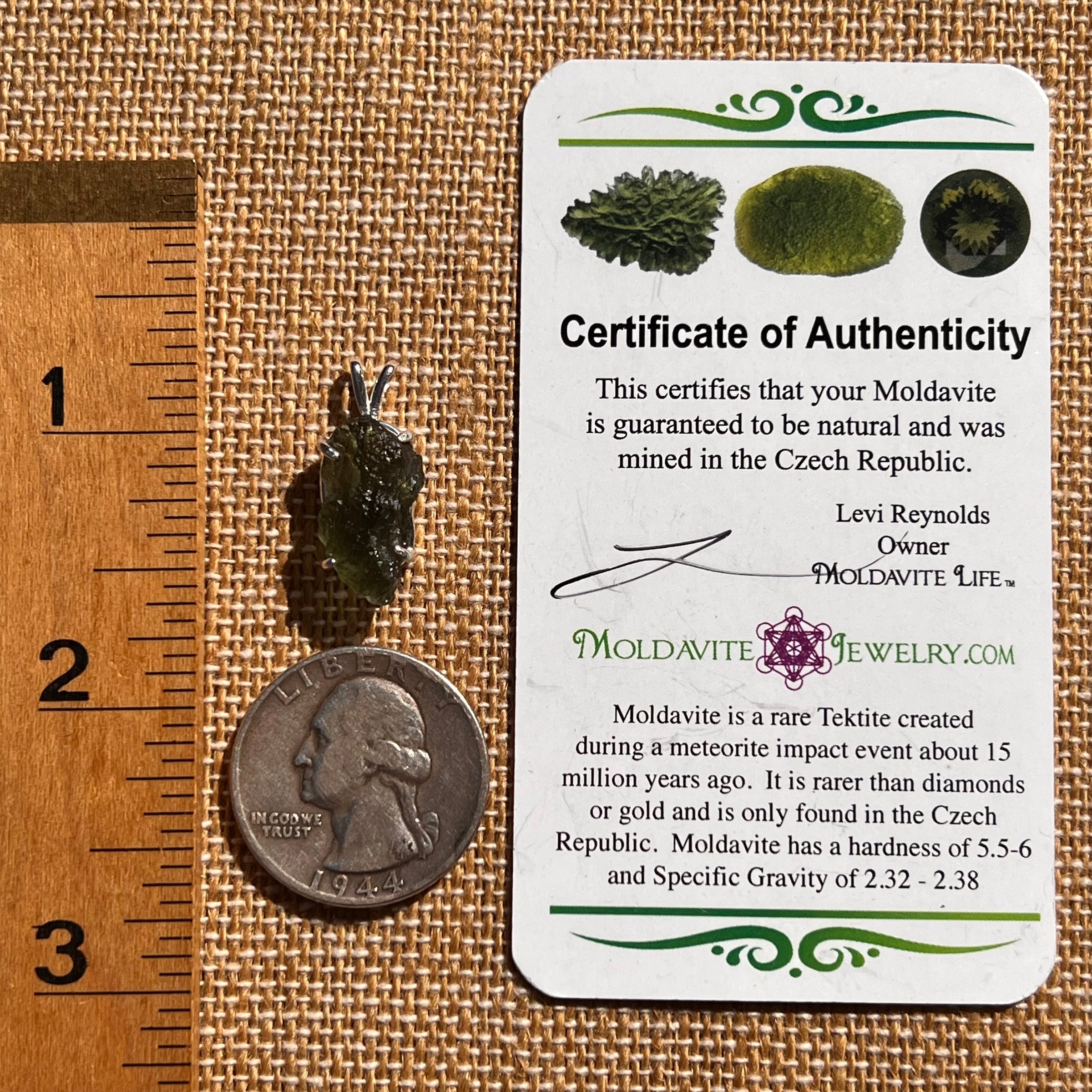 Raw Moldavite Pendant Sterling Silver #7828-Moldavite Life