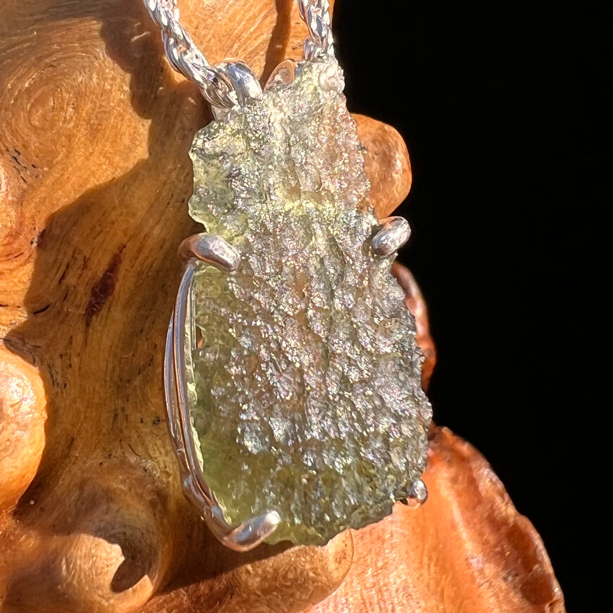 Raw Moldavite Pendant Sterling Silver #7829-Moldavite Life