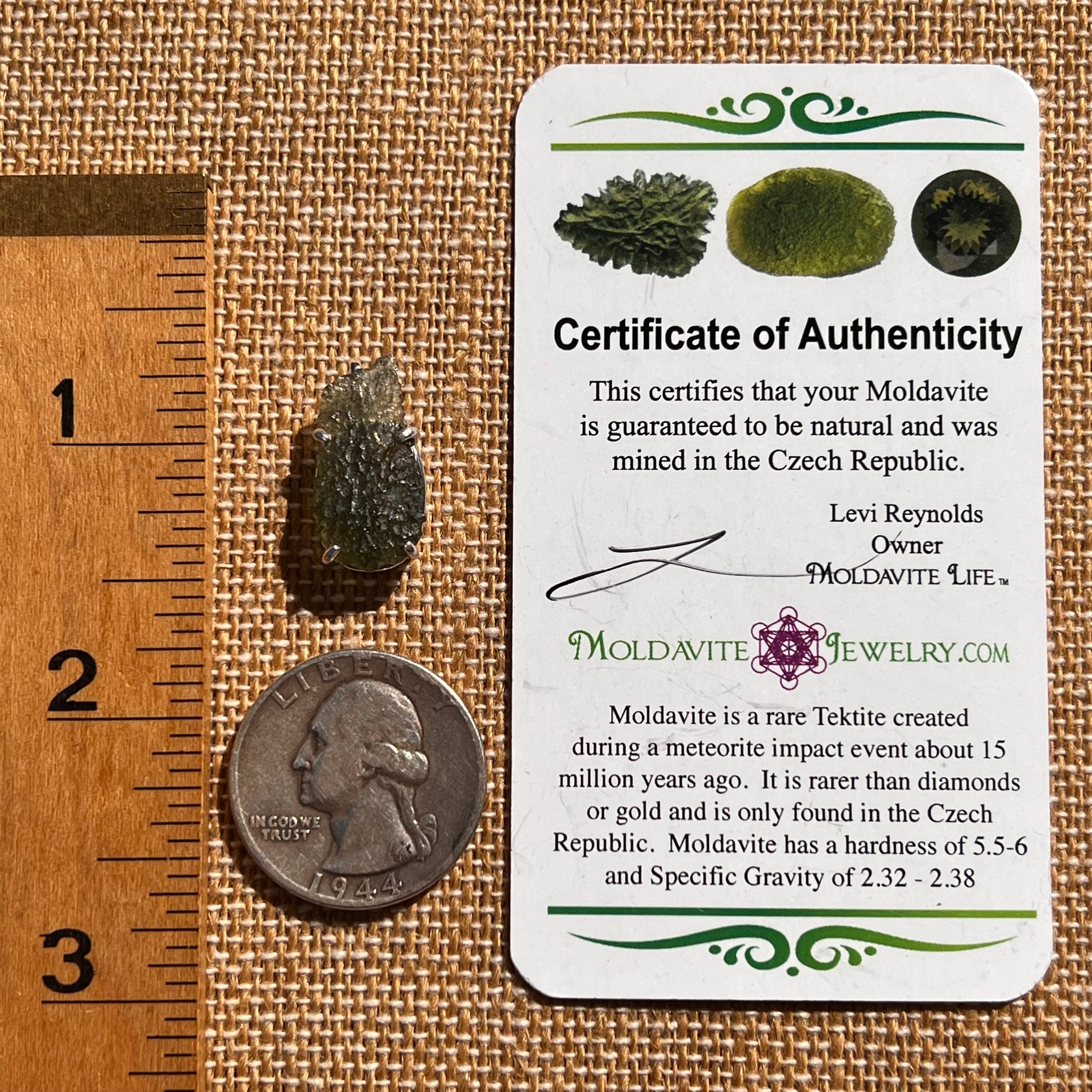 Raw Moldavite Pendant Sterling Silver #7829-Moldavite Life