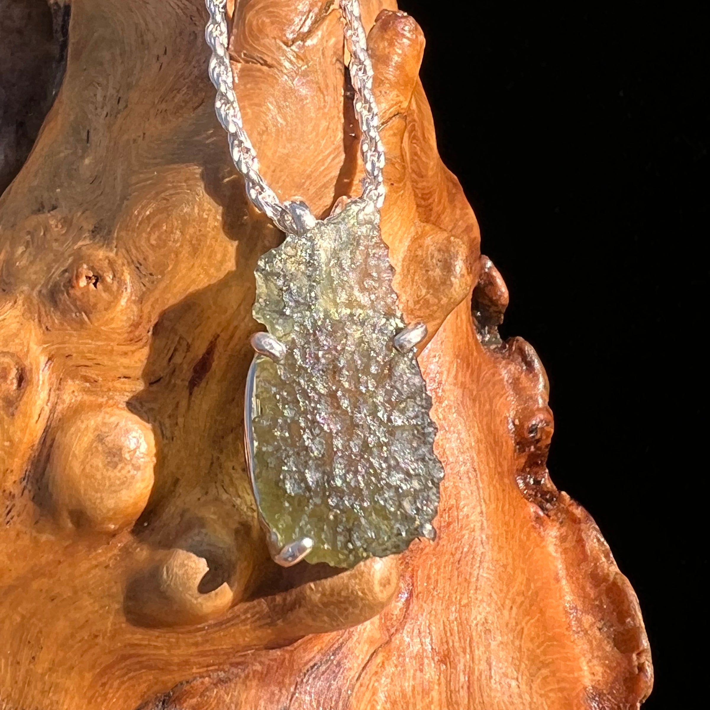 Raw Moldavite Pendant Sterling Silver #7829-Moldavite Life